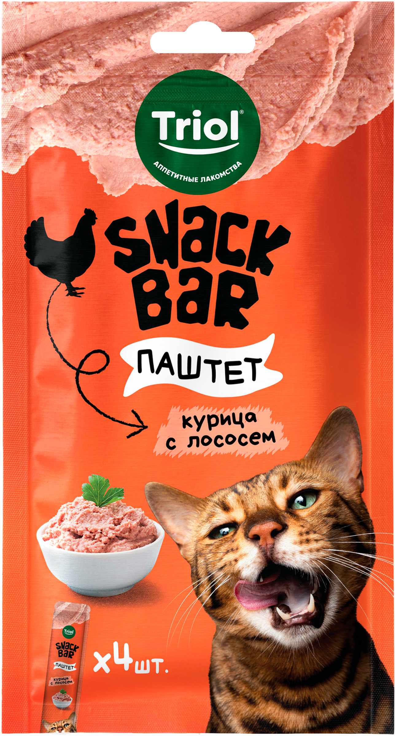 Изображение товара Лакомство для кошек TRIOL Паштет из курицы с лососем, 40г Изображение товара Лакомство для кошек TRIOL Паштет из курицы с лососем, 40г