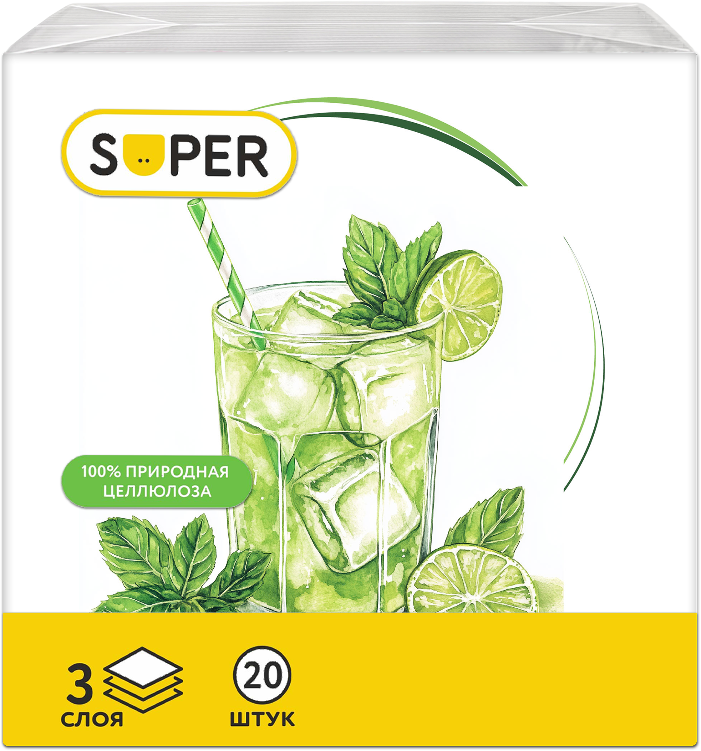 Изображение товара Бумажные салфетки SUPER Коктейли 3-слоя, 33х33см, 20шт - прочные и мягкие
