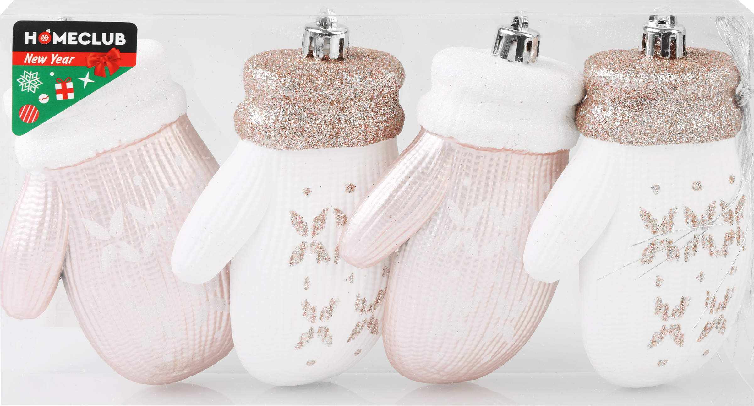 Изображение товара Набор украшений HOMECLUB Варежки 10,5см для новогодней елки 4 шт