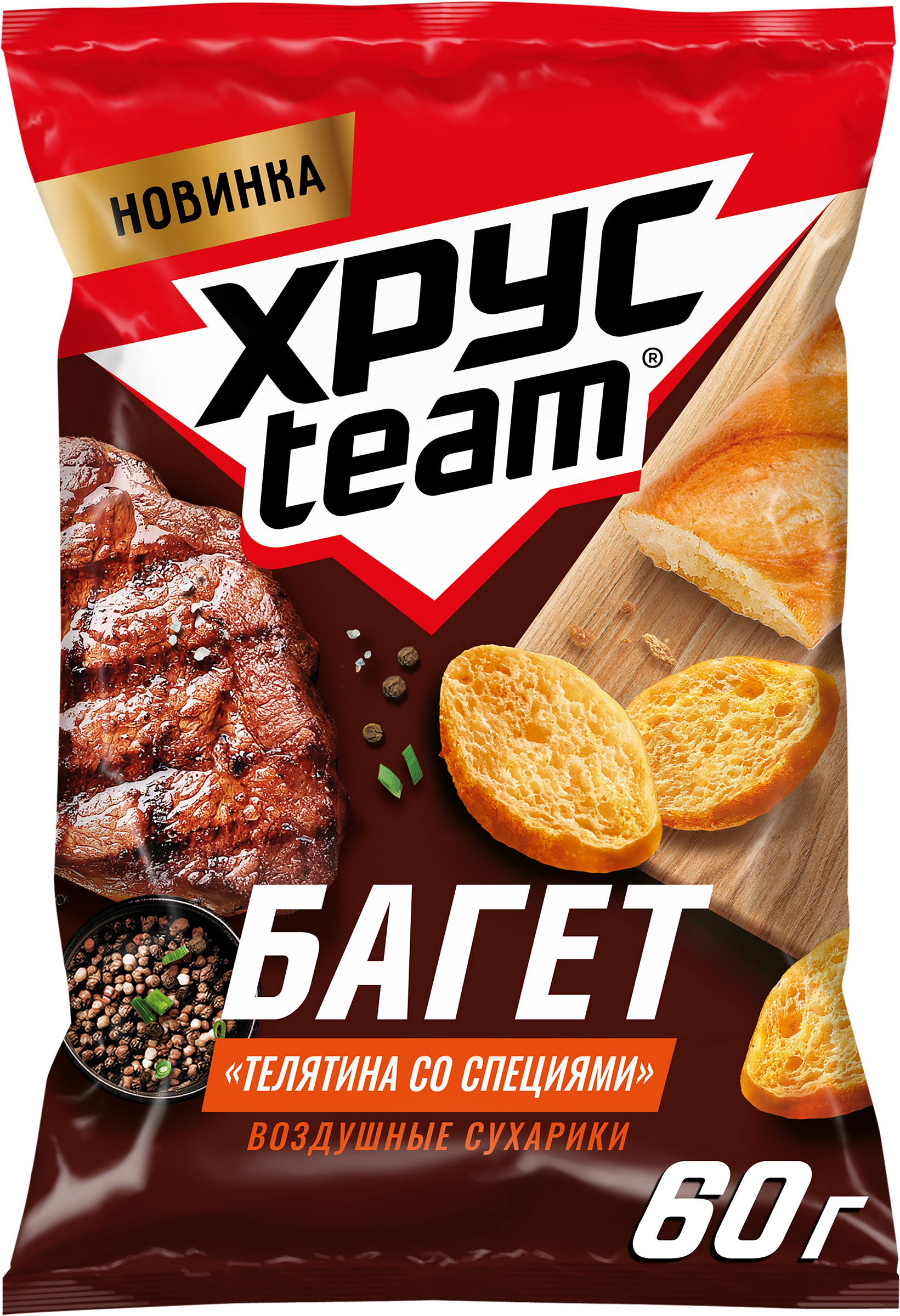 Изображение товара Сухарики пшеничные ХРУСTEAM со вкусом телятины 60г