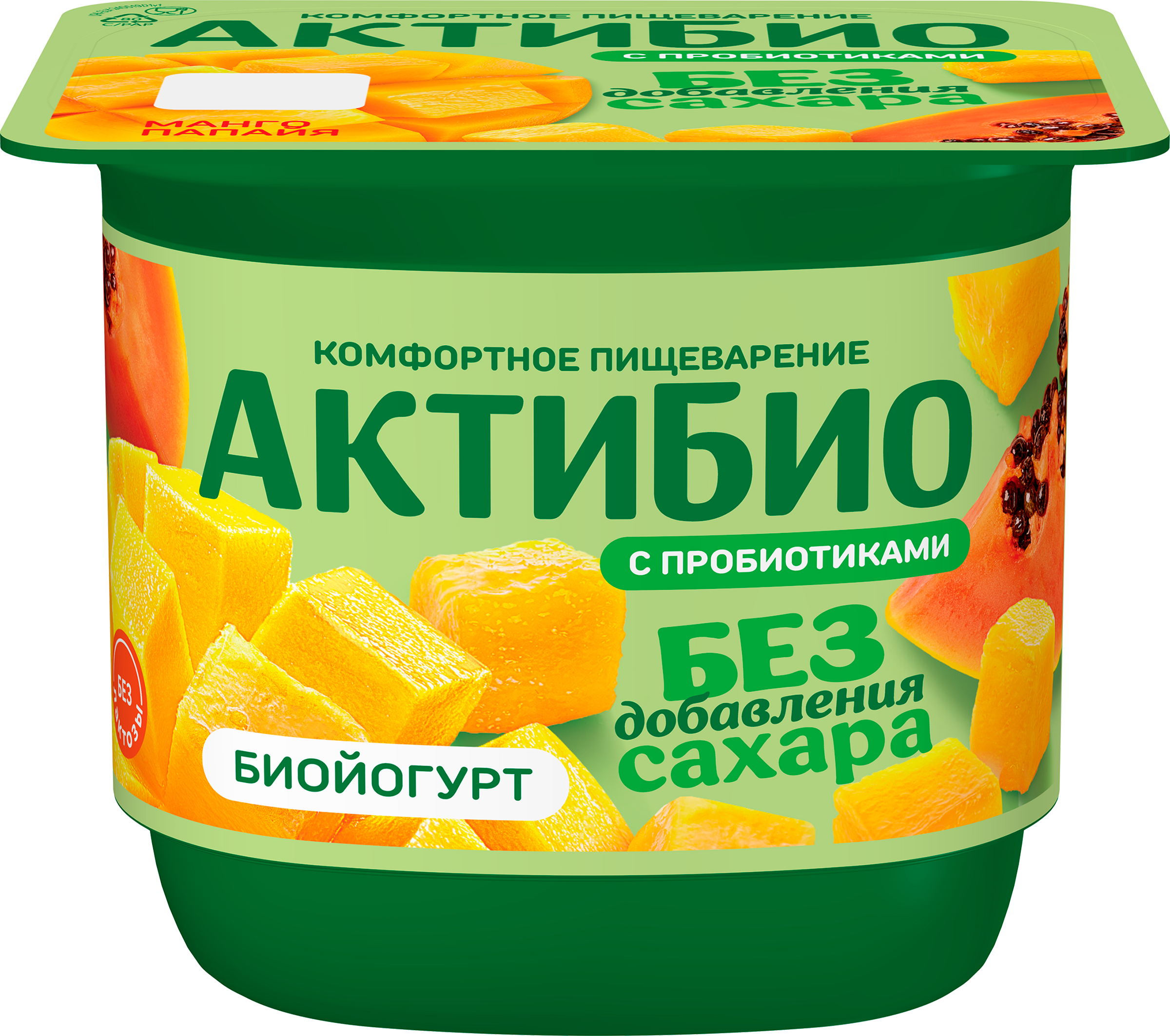 Изображение товара Йогурт АКТИБИО с манго и папайей, без сахара 3%, без змж, 130г