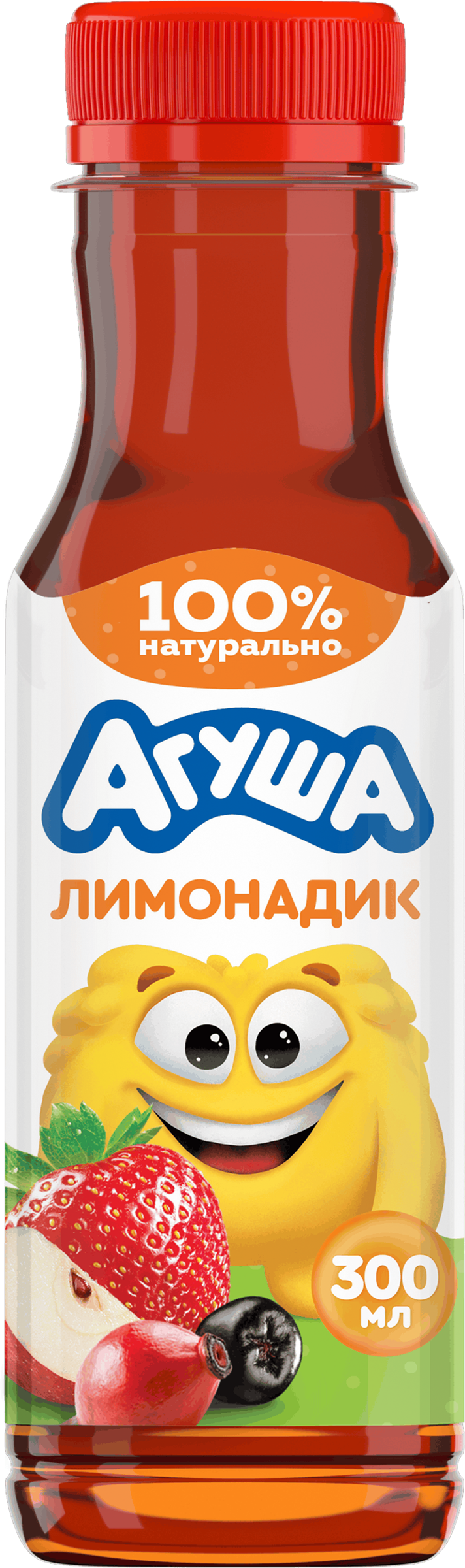 Изображение товара Напиток сокосодержащий АГУША Лимонадик, яблоко, клубника, арония и шиповник, с 3-х лет, 300мл