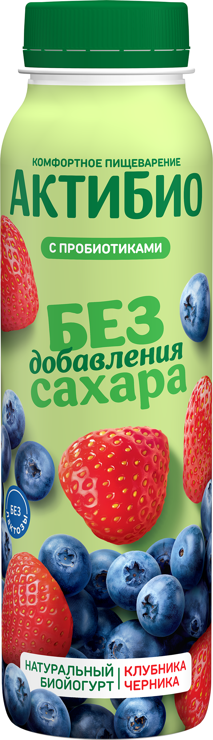 Изображение товара Йогурт питьевой АКТИБИО с клубникой и черникой 1,5%, без сахара, без змж, 260г