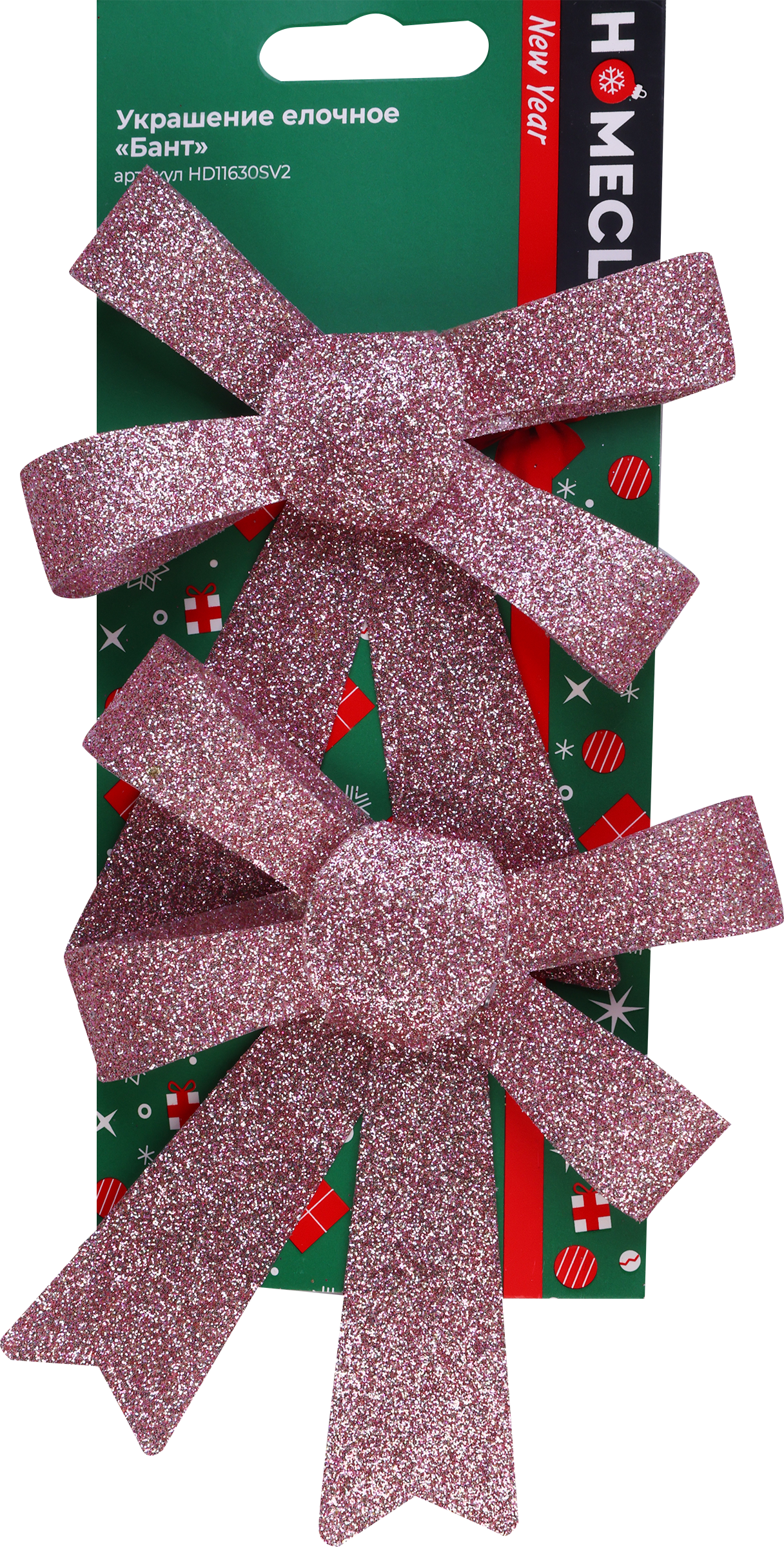 Изображение товара Новогоднее украшение HOMECLUB Банты глиттер 10,5см комплект 2 шт в ассортименте