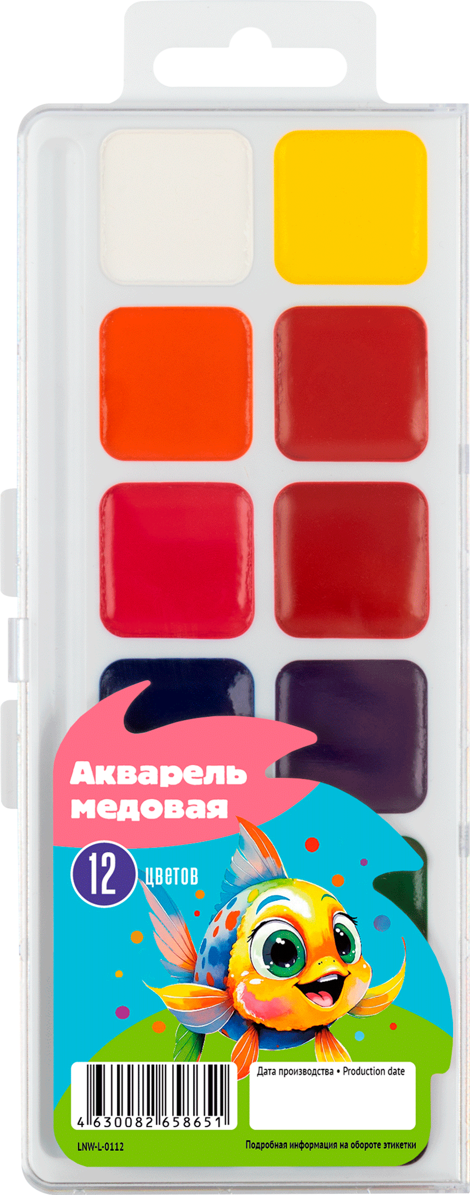 Изображение товара Краски акварельные медовые КРОК&ДИЛЛИ без кисти 12 ярких цветов для детей