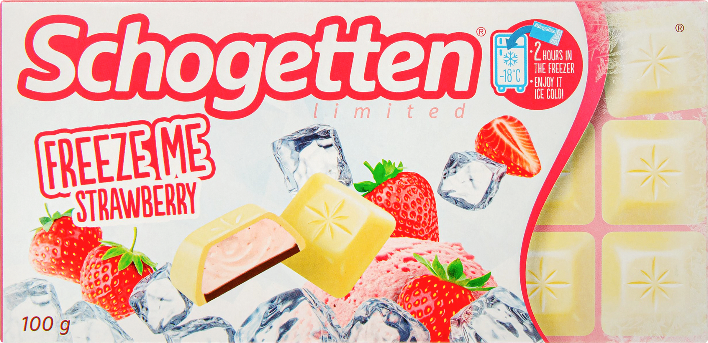 Изображение товара Шоколад белый SCHOGETTEN Freeze me strawberry, с клубничной начинкой и молочным шоколадом, 100г