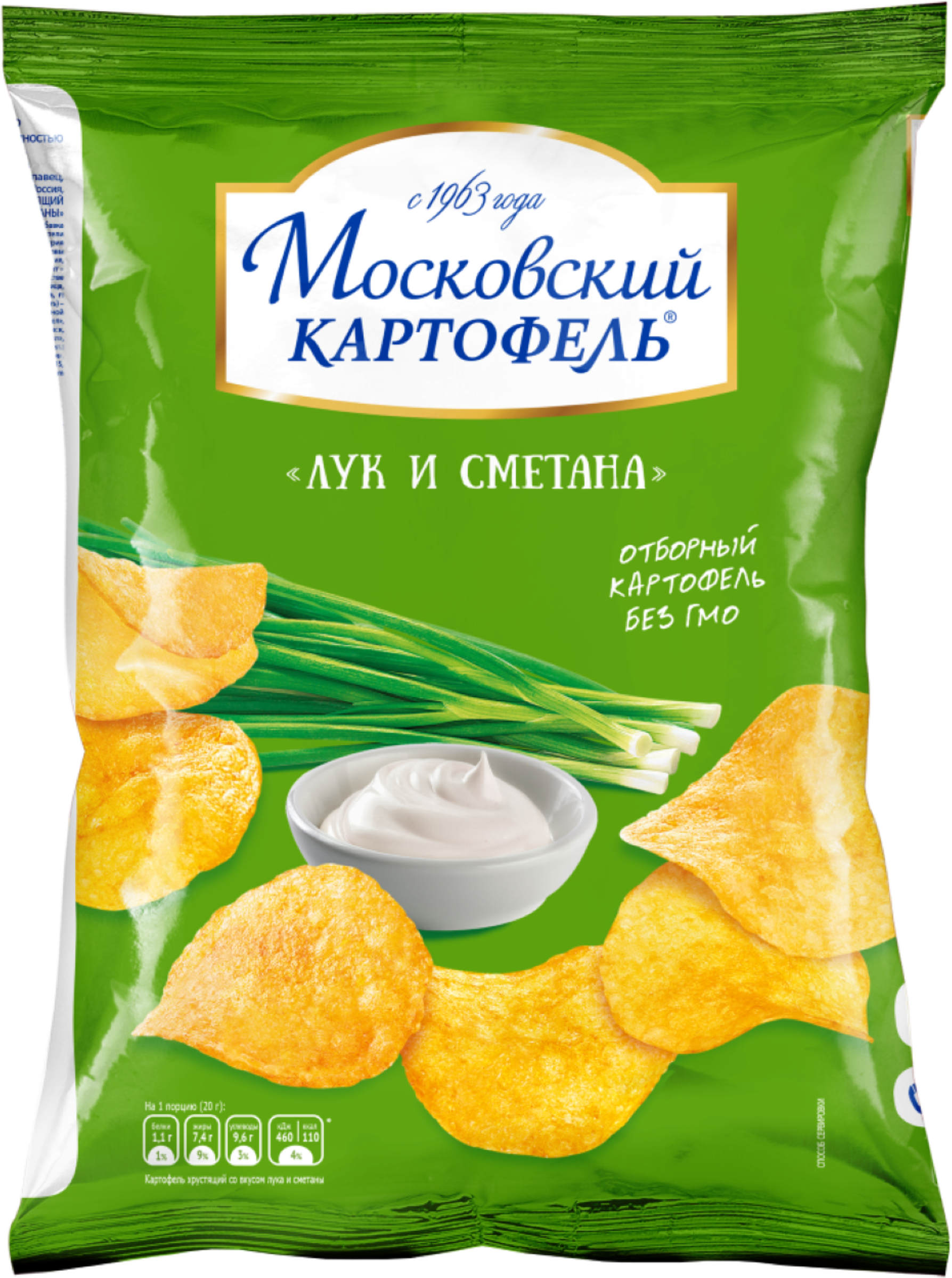 Изображение товара Чипсы картофельные МОСКОВСКИЙ КАРТОФЕЛЬ со вкусом лука и сметаны, 240г