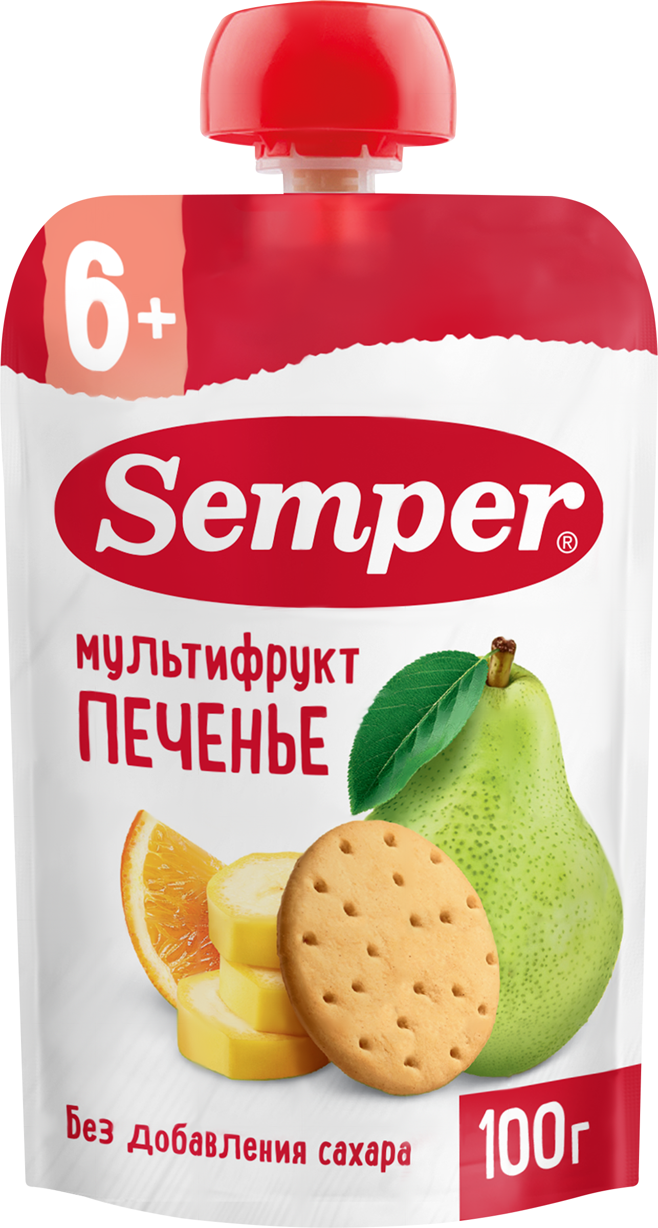 Изображение товара Пюре фруктовое SEMPER Мультифруктовое с печеньем, с 6 месяцев, 100г