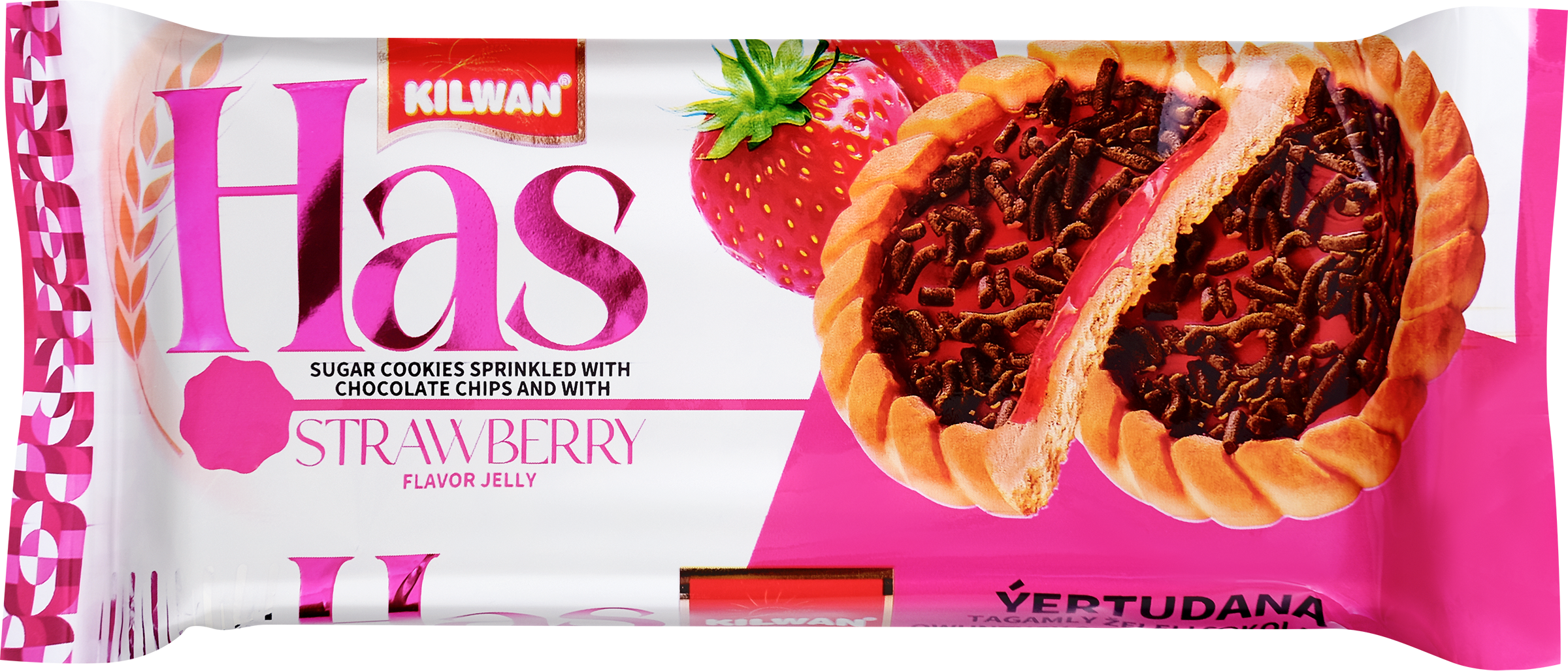 Изображение товара Печенье сахарное HAS с желе со вкусом клубники, посыпка шоколадной крошкой, 68г