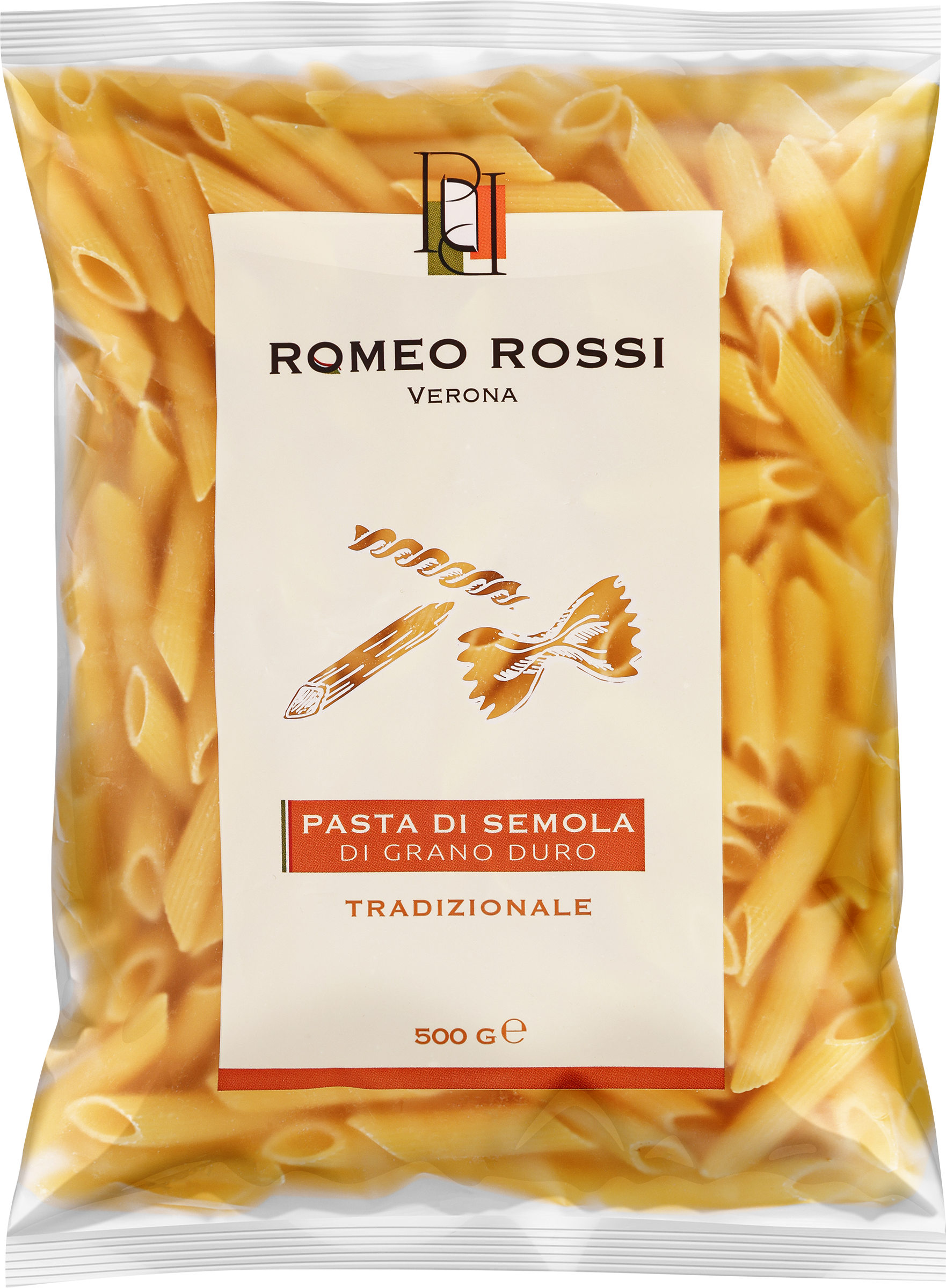 Изображение товара Паста ROMEO ROSSI Penne rigate, из муки твердых сортов пшеницы, 500г