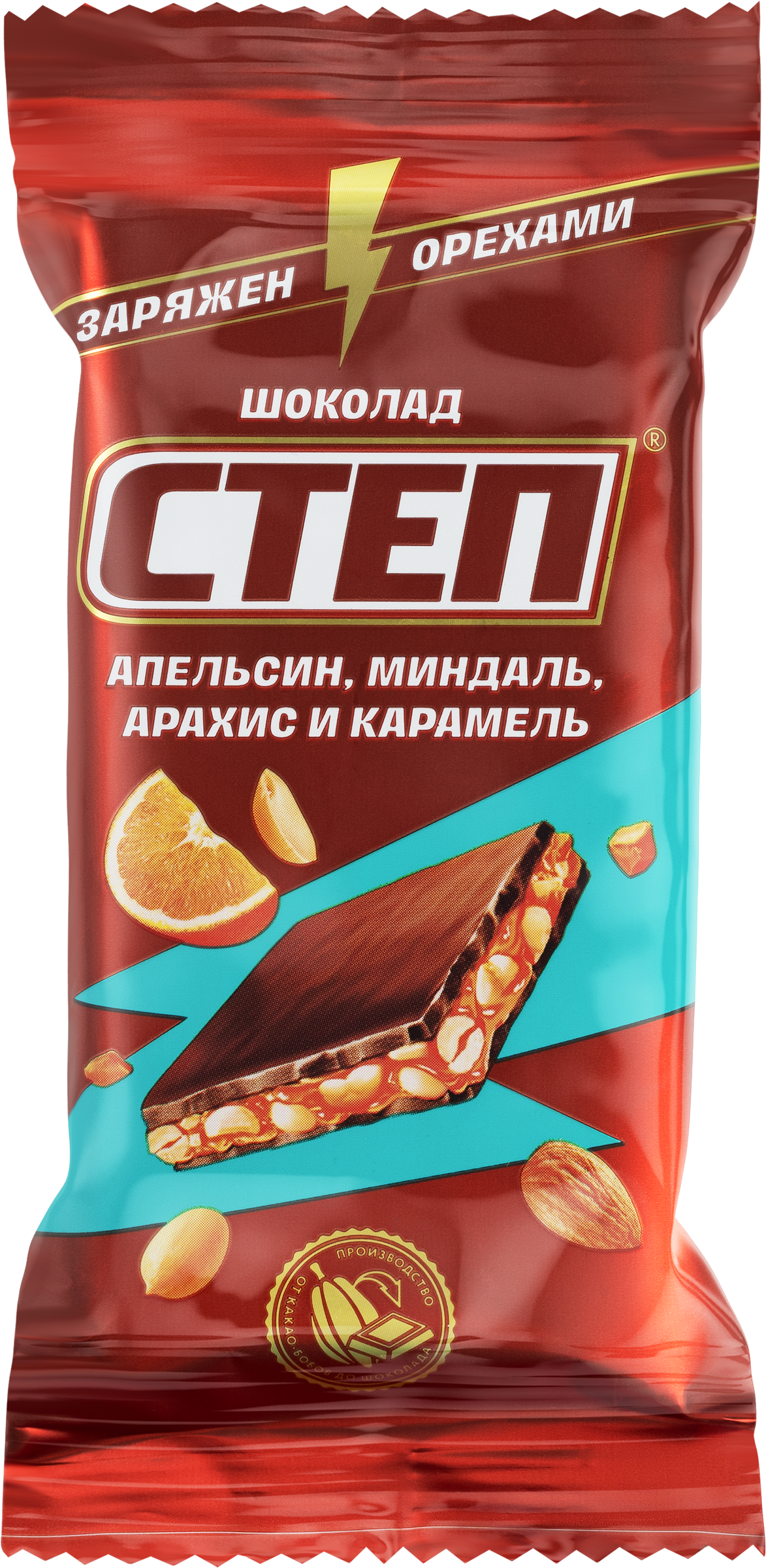 Изображение товара Шоколад СТЕП c миндалем, апельсином, арахисом, карамелью, 80г