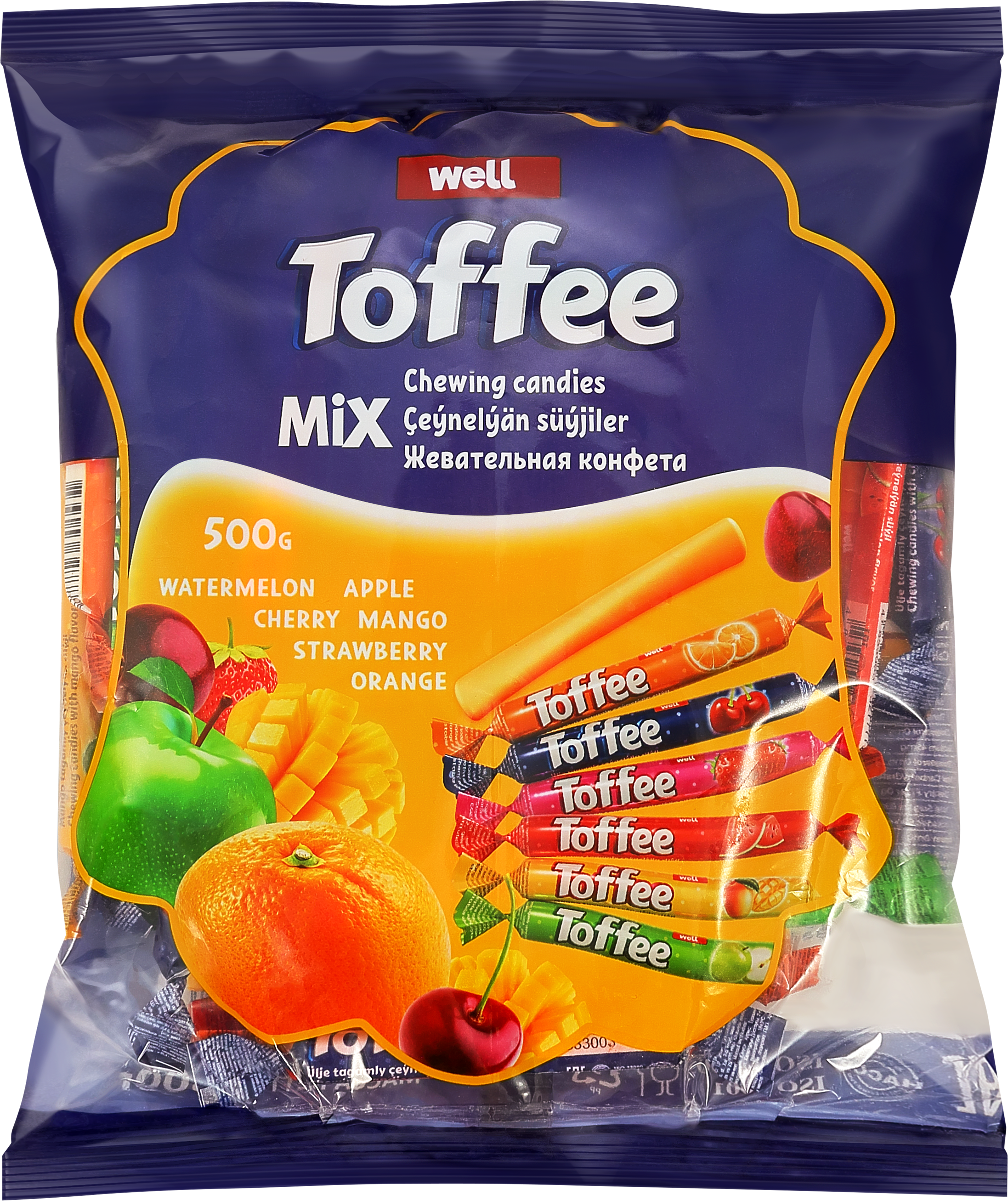 Изображение товара Конфеты жевательные TOFFEE Stick с начинкой микс, 500г