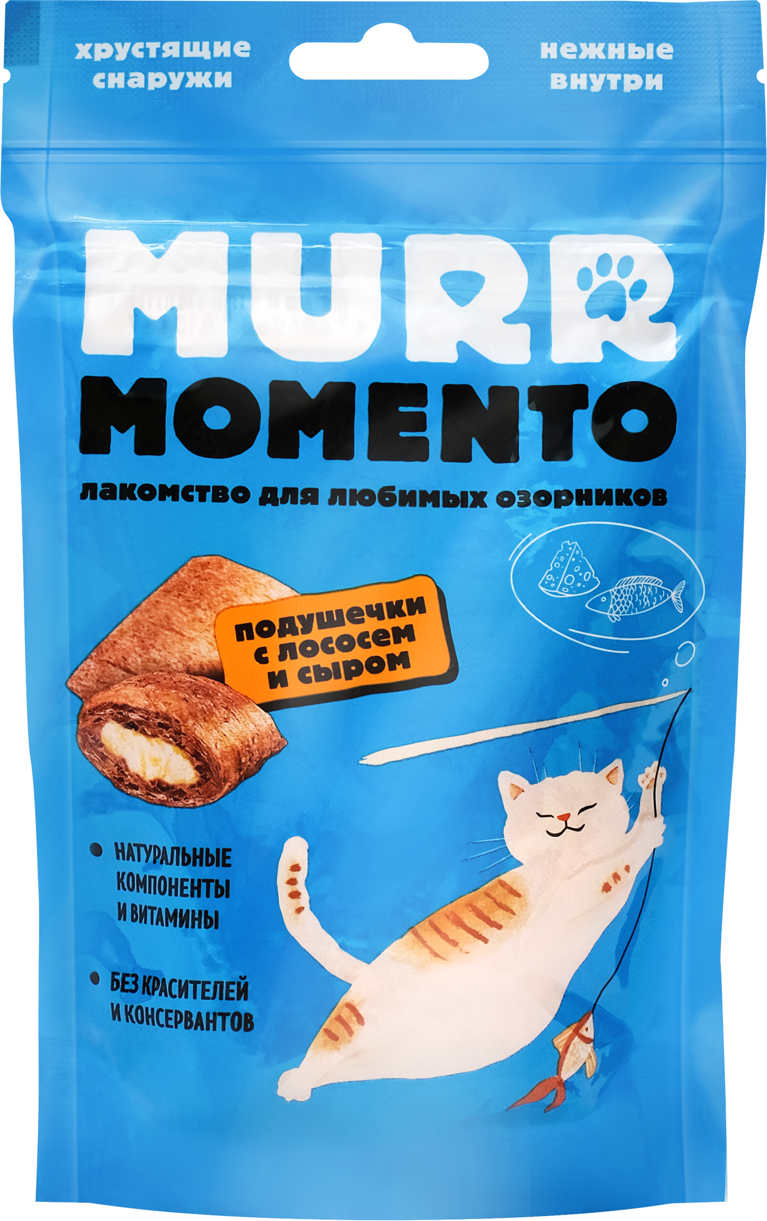 Изображение товара Лакомство для кошек MURR MOMENTO Подушечки с лососем и сыром 60г