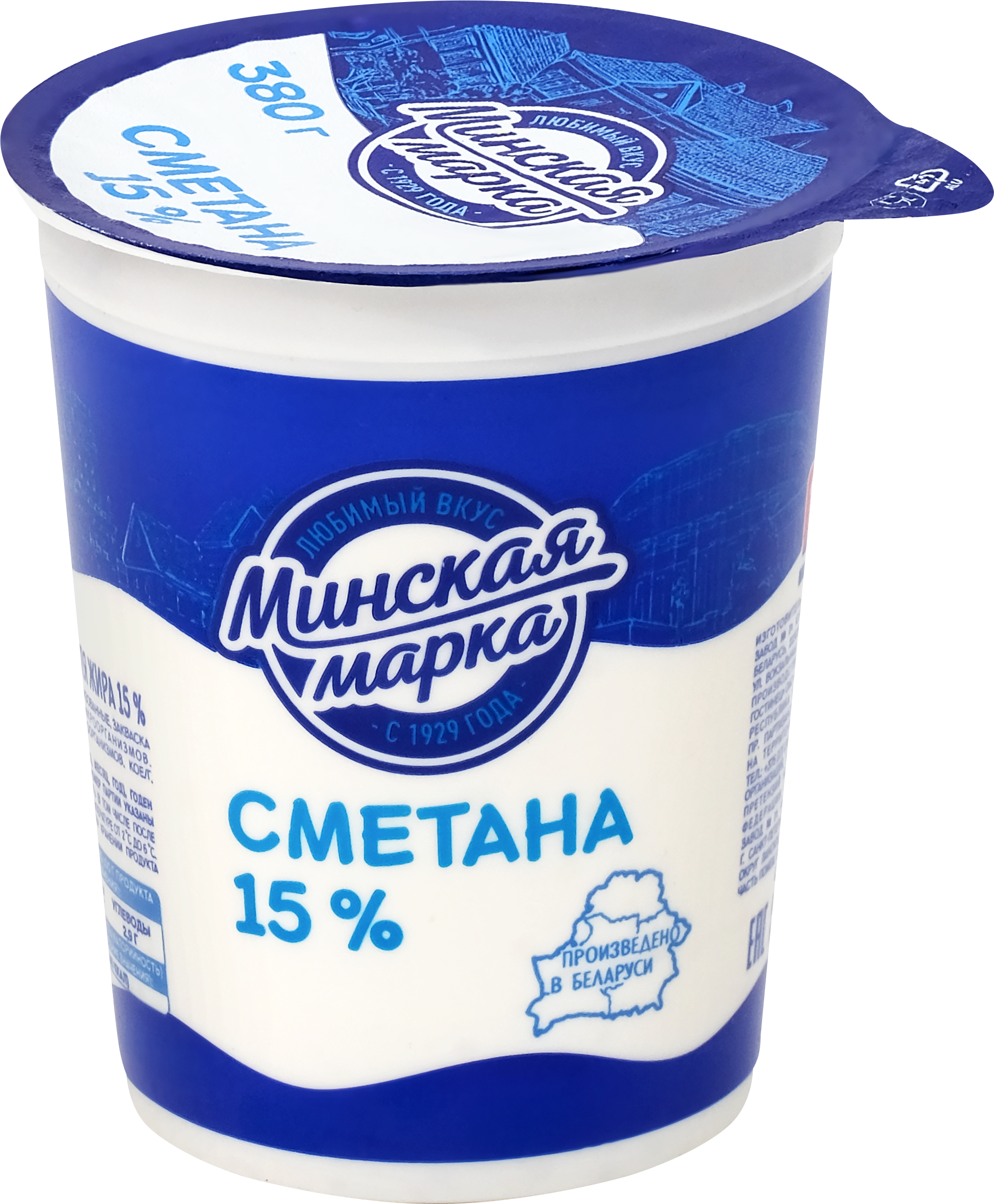 Изображение товара Сметана МИНСКАЯ МАРКА 15%, без змж, 380г