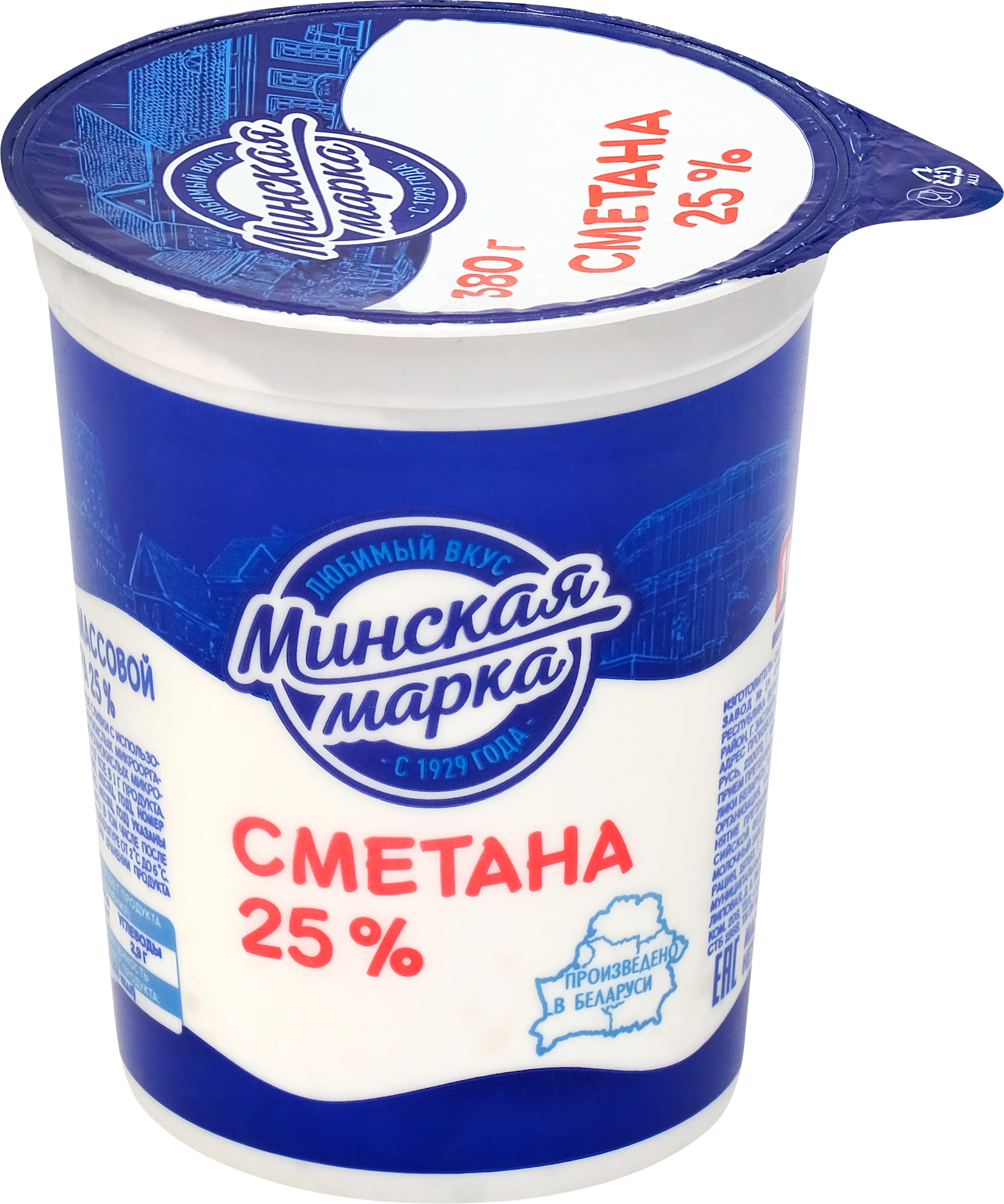 Изображение товара Сметана МИНСКАЯ МАРКА 25%, без змж, 380г