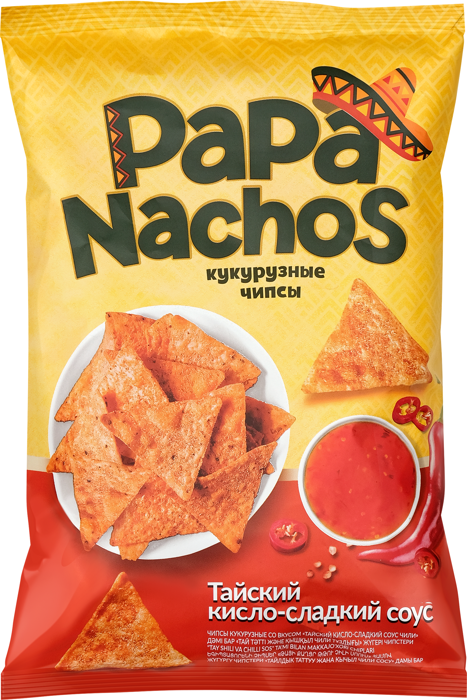 Изображение товара Чипсы кукурузные PAPA NACHOS Тайский кисло-сладкий соус, 150г