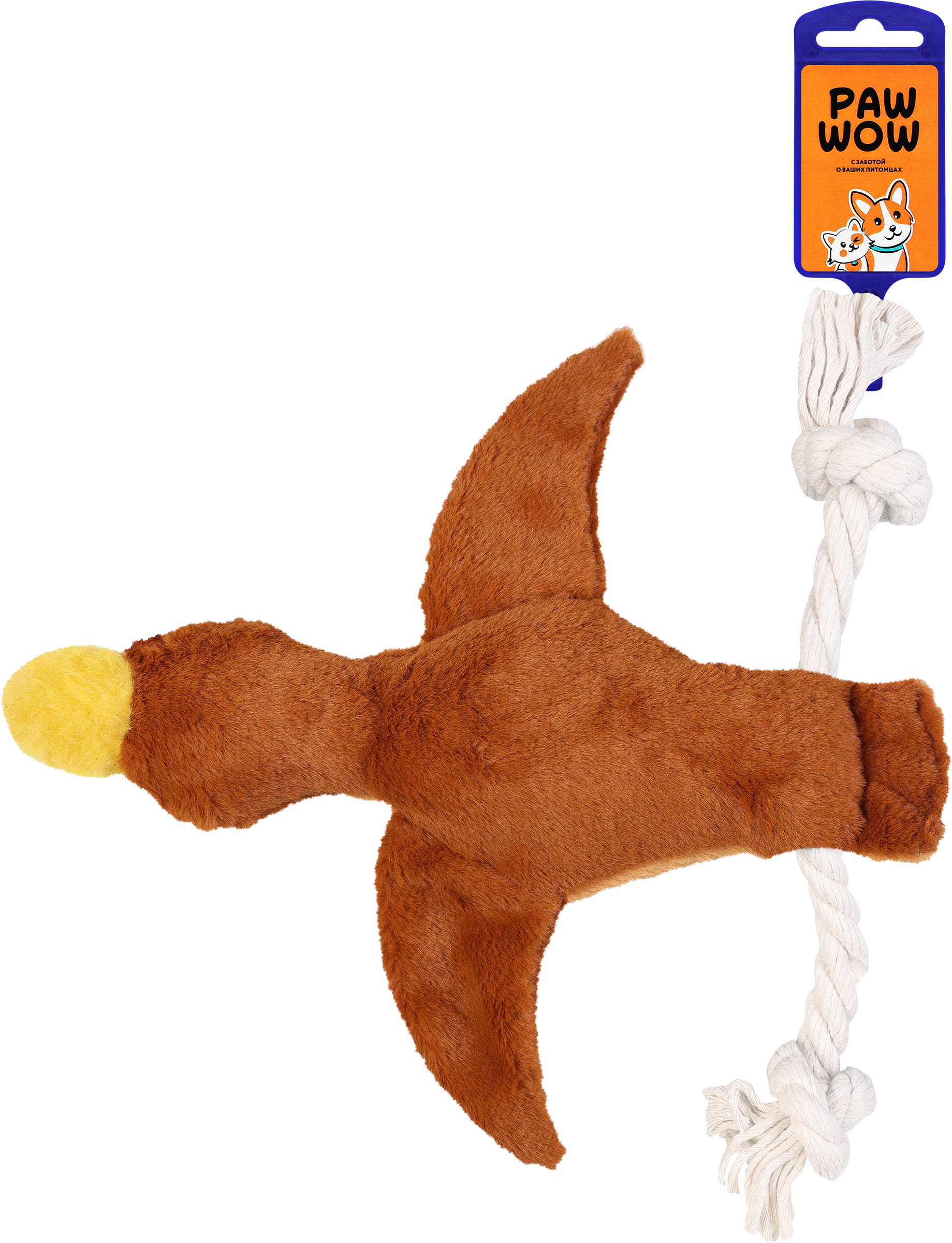 Изображение товара Игрушка-тягалка для собак PAW WOW Утка меховая с хлопковым канатом