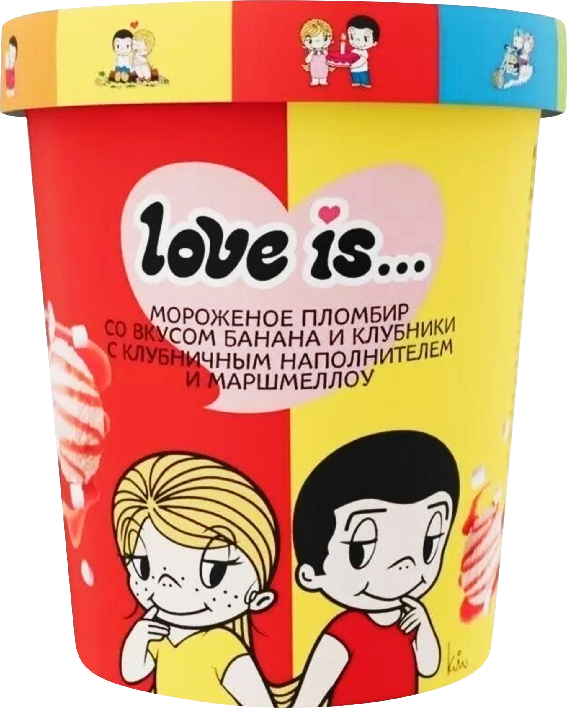 Изображение товара Мороженое LOVE IS Пломбир со вкусом банана и клубники 270г