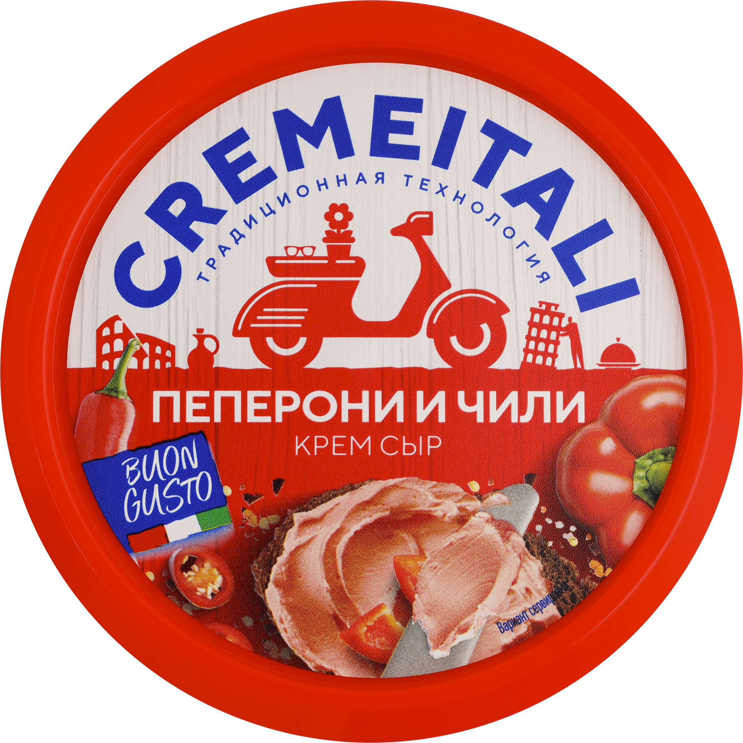 Изображение товара Сыр творожный CREMEITALI Крем сыр 60% с пеперони и чили, без змж, 140г