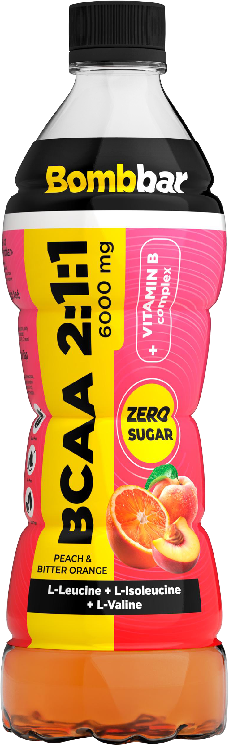 Изображение товара Напиток безалкогольный газированный BOMBBAR BCAA со вкусом персика и горького апельсина, 0.5л