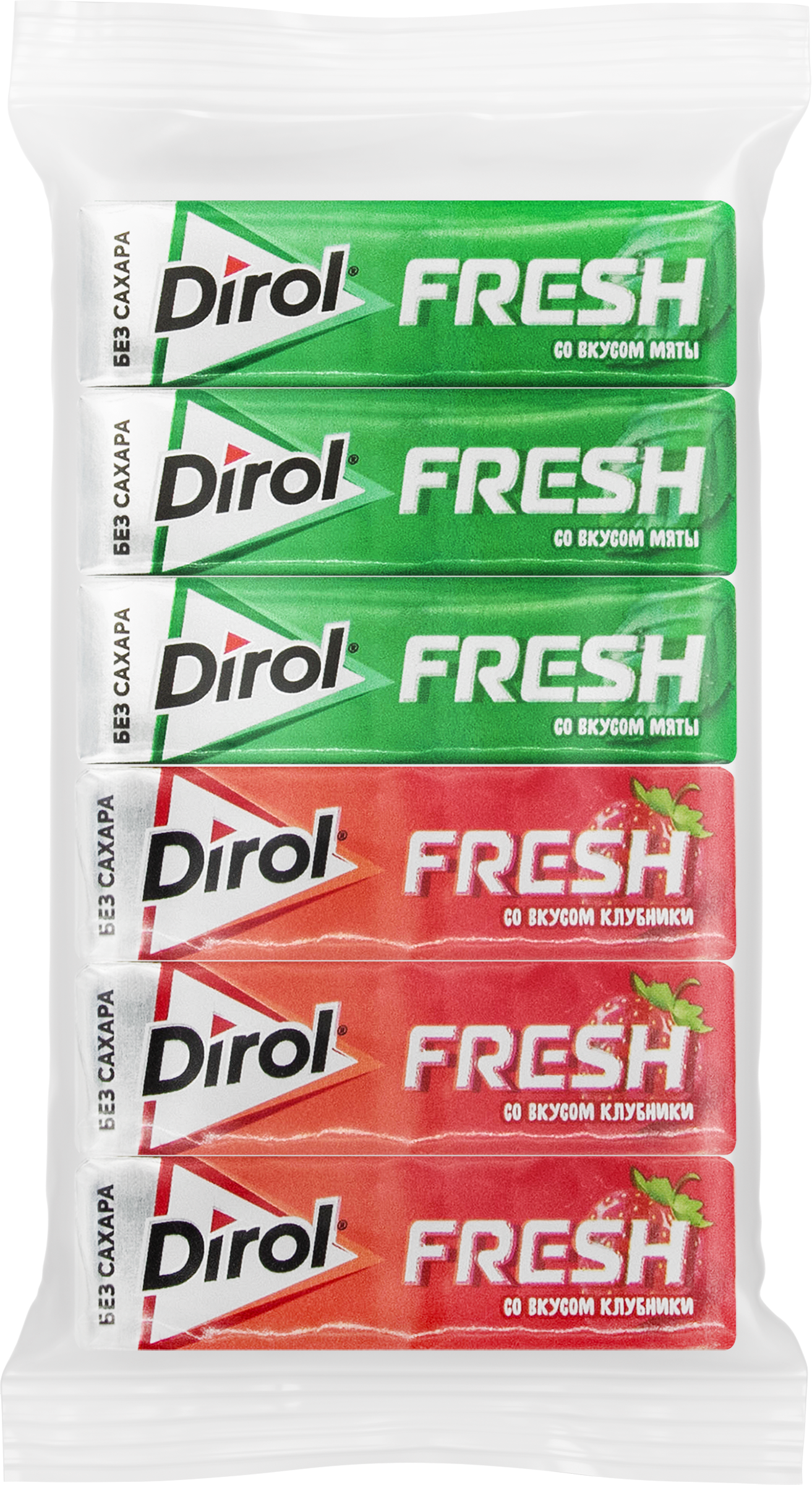 Изображение товара Жевательная резинка DIROL Fresh ассорти со вкусом мяты и клубники, 81,6г