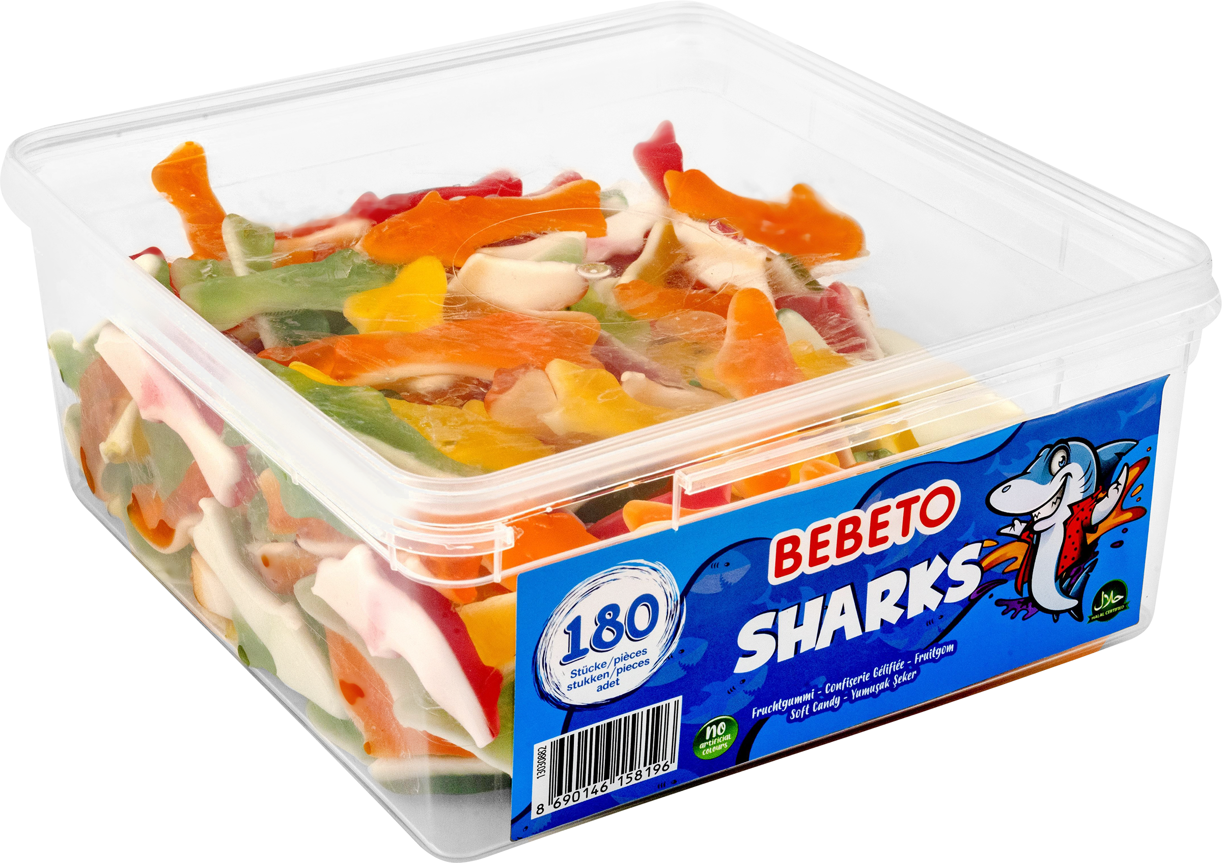 Изображение товара Жевательный мармелад BEBETO Sharks со вкусом ананаса малины апельсина яблока 1,08кг