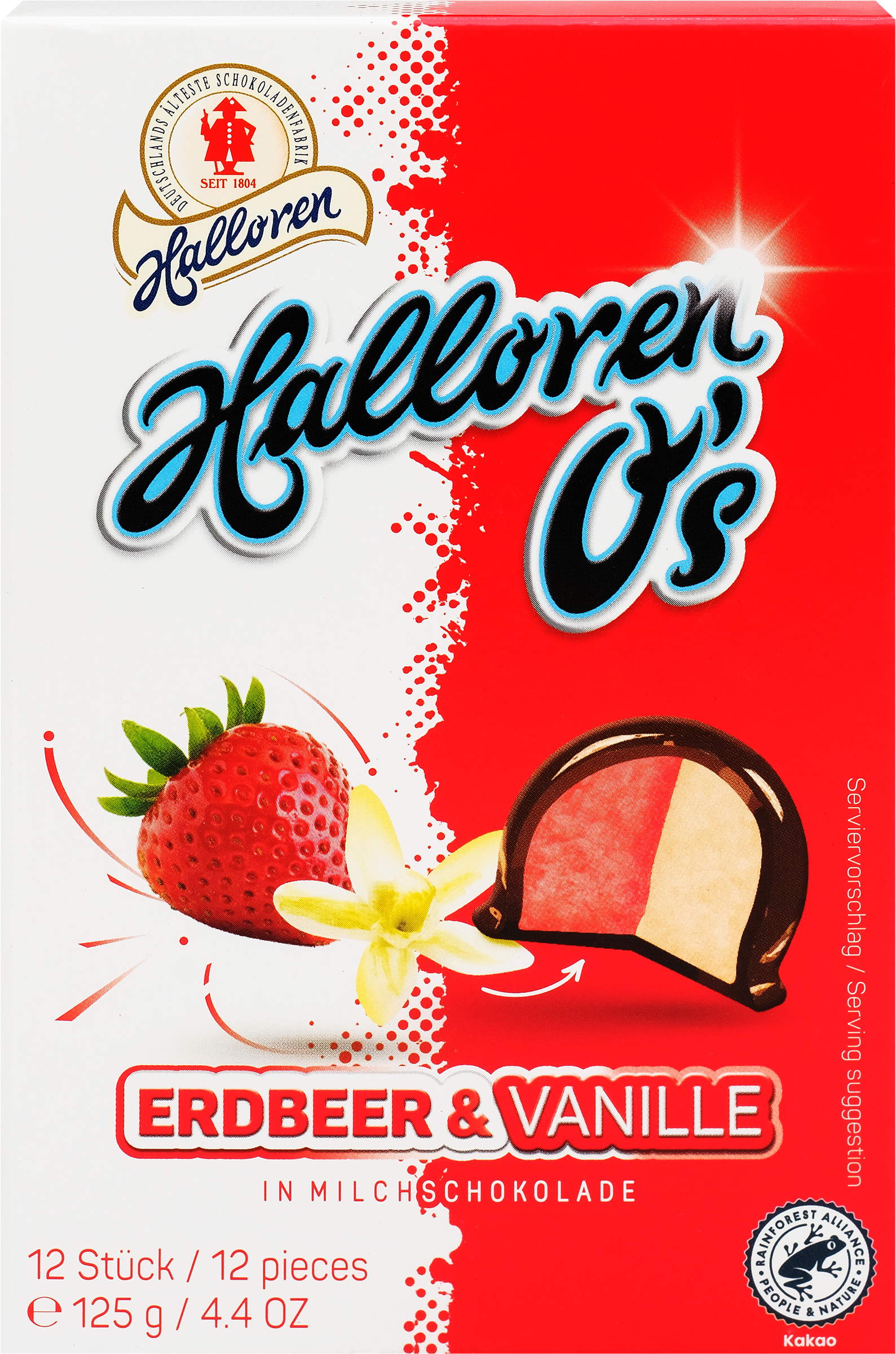 Изображение товара Конфеты шоколадные HALLOREN Erdbeer & Vanille со вкусом клубники и ванили 125 г