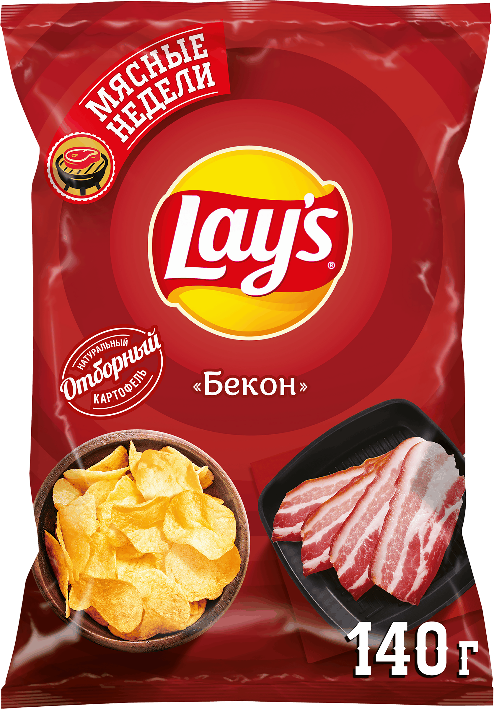 Изображение товара Чипсы картофельные LAY'S Бекон 140г — хрустящий перекус с копченым вкусом