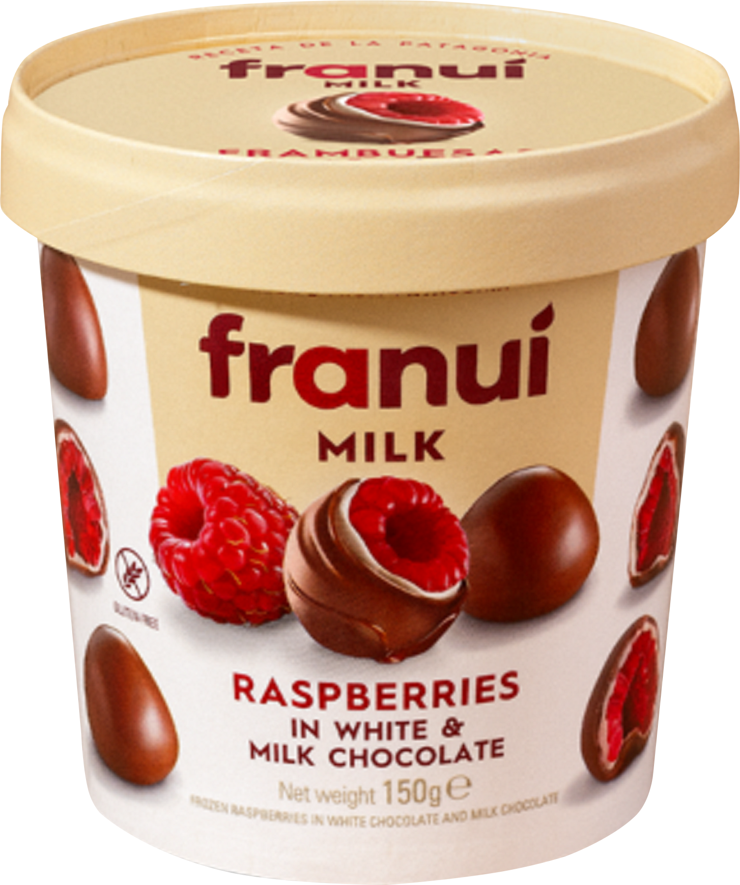 Изображение товара Малина быстрозамороженная FRANUI в белом и молочном шоколаде, без змж, 150г
