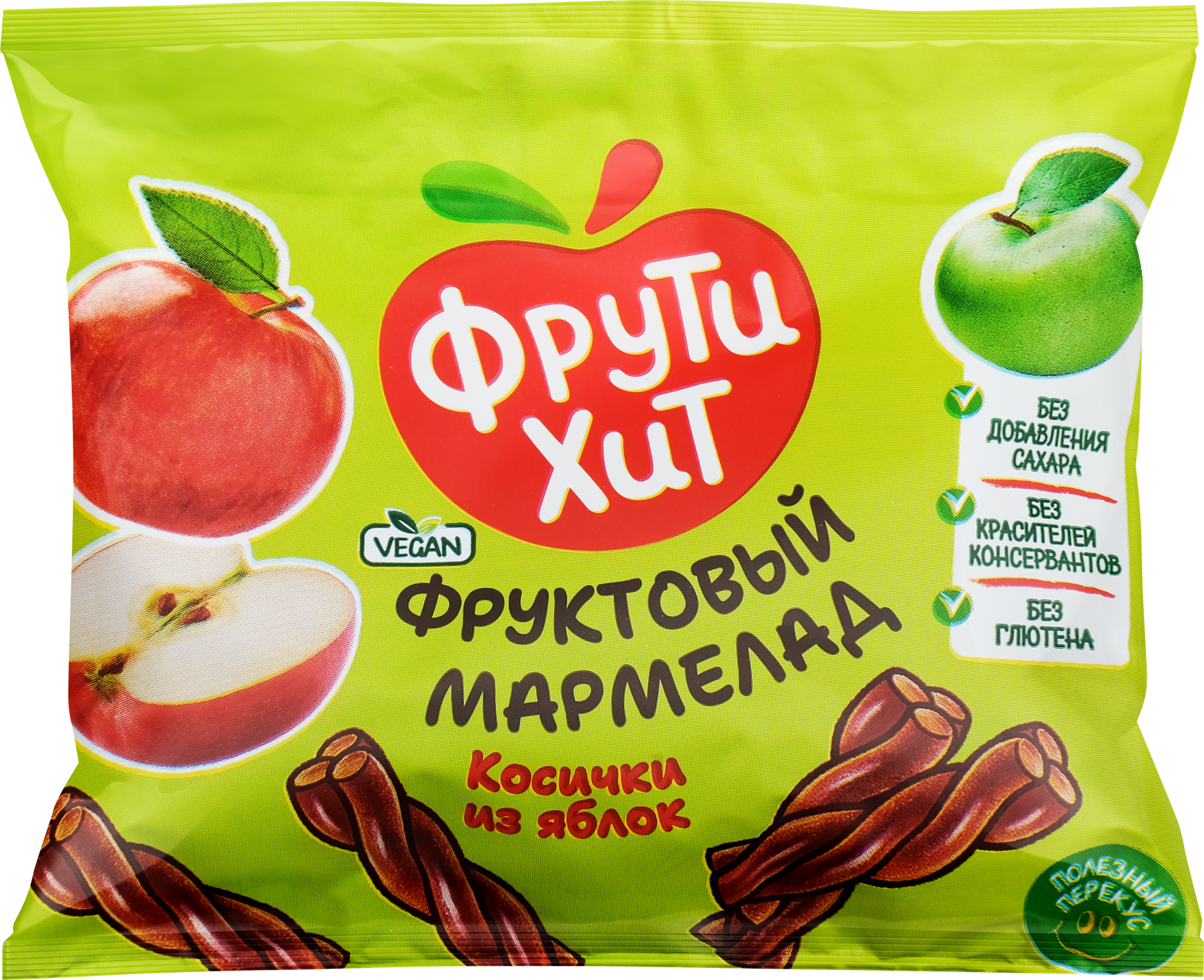 Изображение товара Мармелад жевательный ФРУТИХИТ Косички из яблок, без сахара, 45г