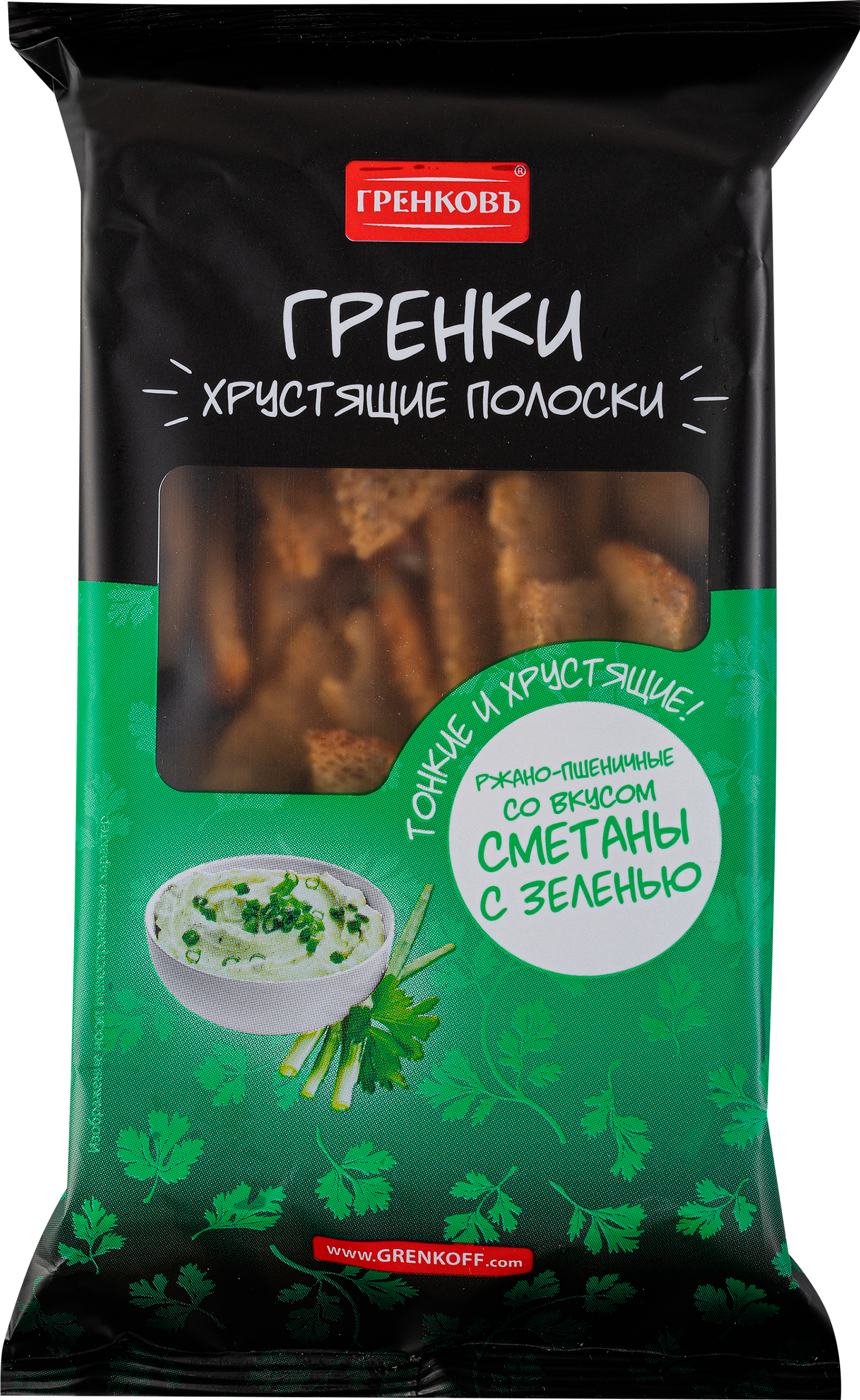 Изображение товара Гренки ржано-пшеничные со вкусом сметаны и зелени 70г ГРЕНКОВЪ