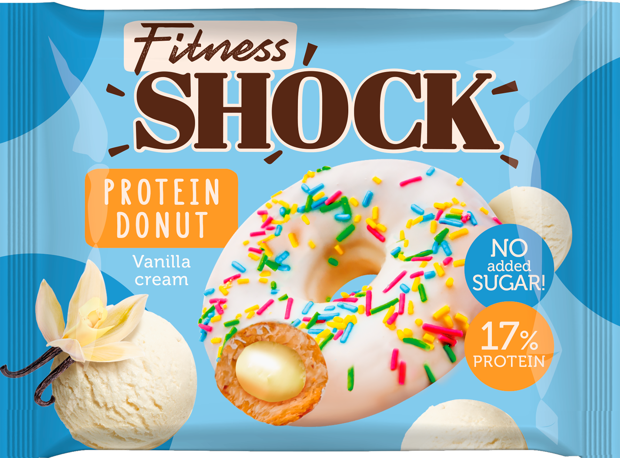 Изображение товара Пирожное протеиновое FITNESSHOCK Донат с ванильной начинкой, 70г