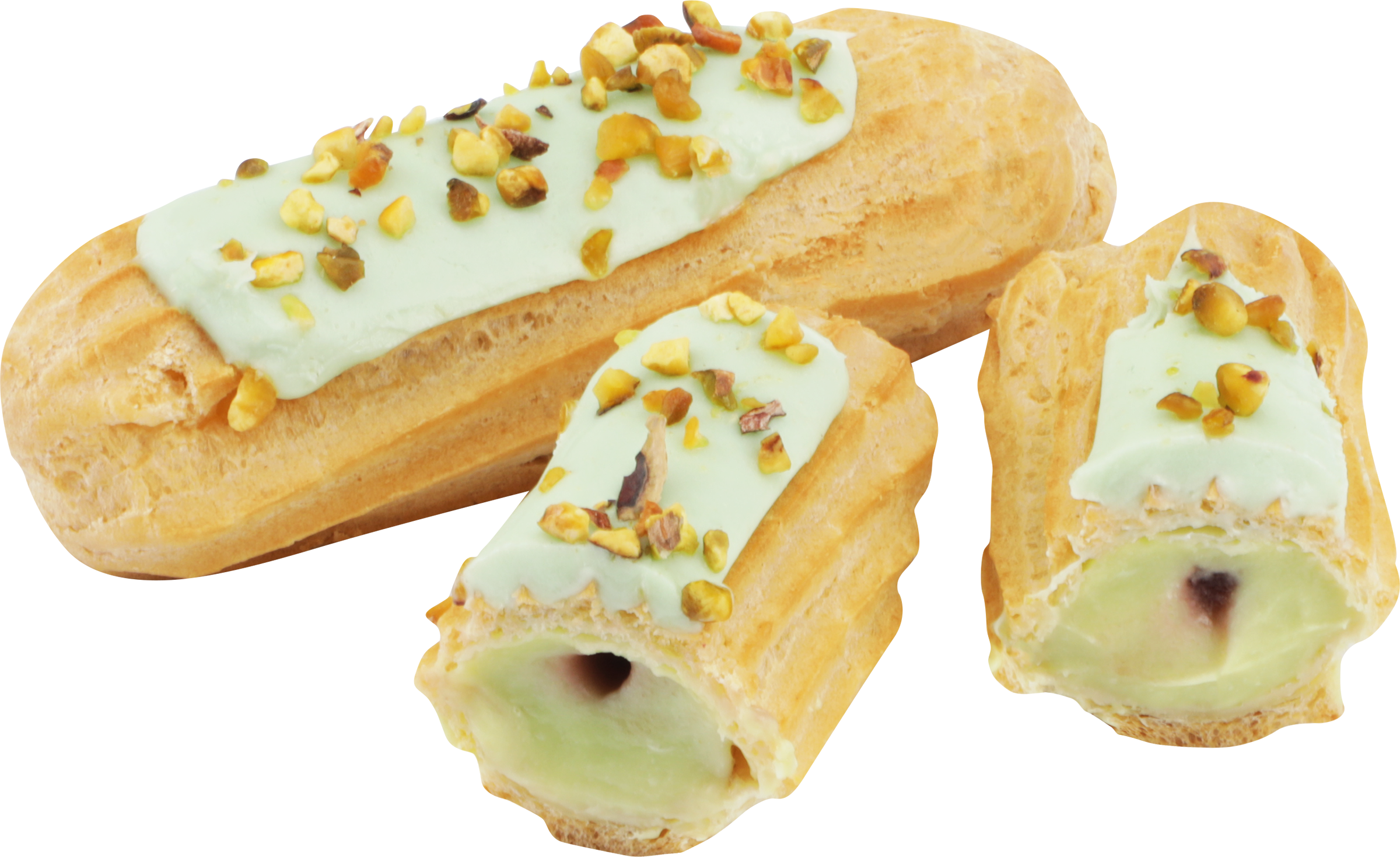 Изображение товара Пирожные MIREL Эклеры с фисташковым заварным кремом и малиной, 235г