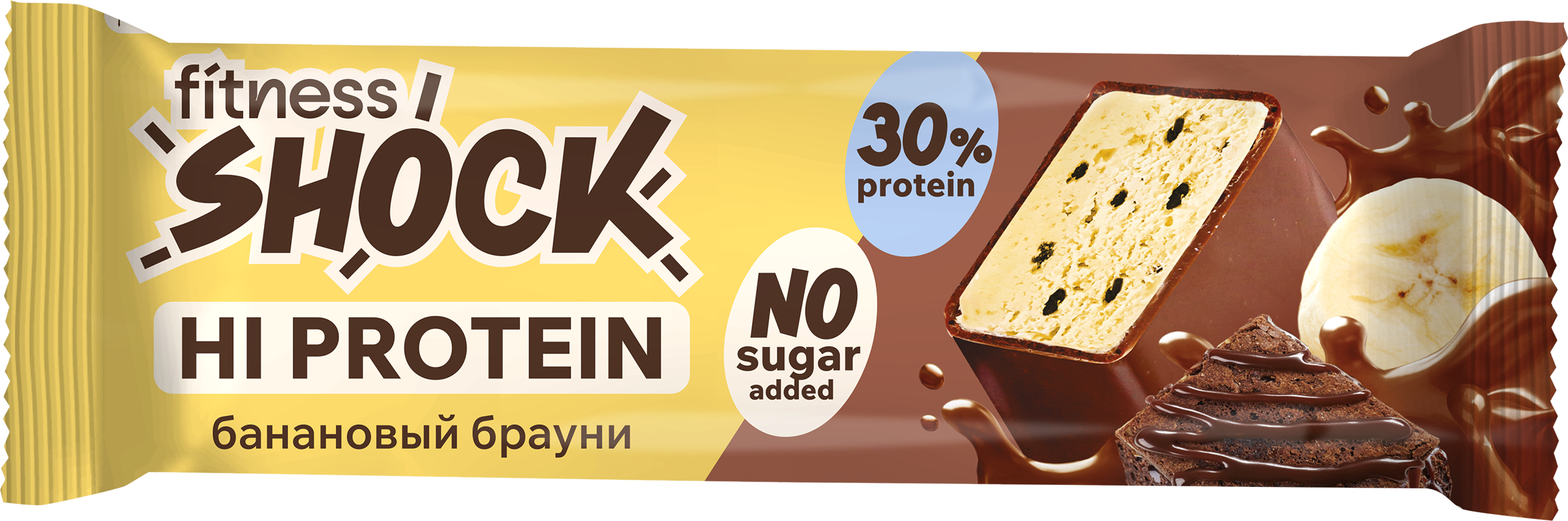 Изображение товара Батончик протеиновый FITNESSHOCK Банановый, глазированный, 40г