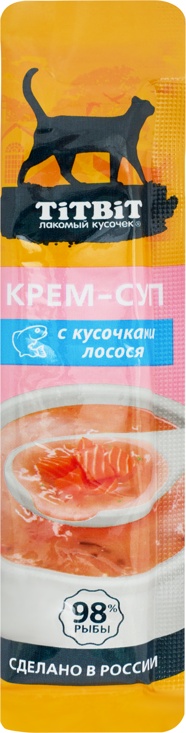 Изображение товара Лакомство для кошек TITBIT Крем-суп с кусочками лосося, 10г