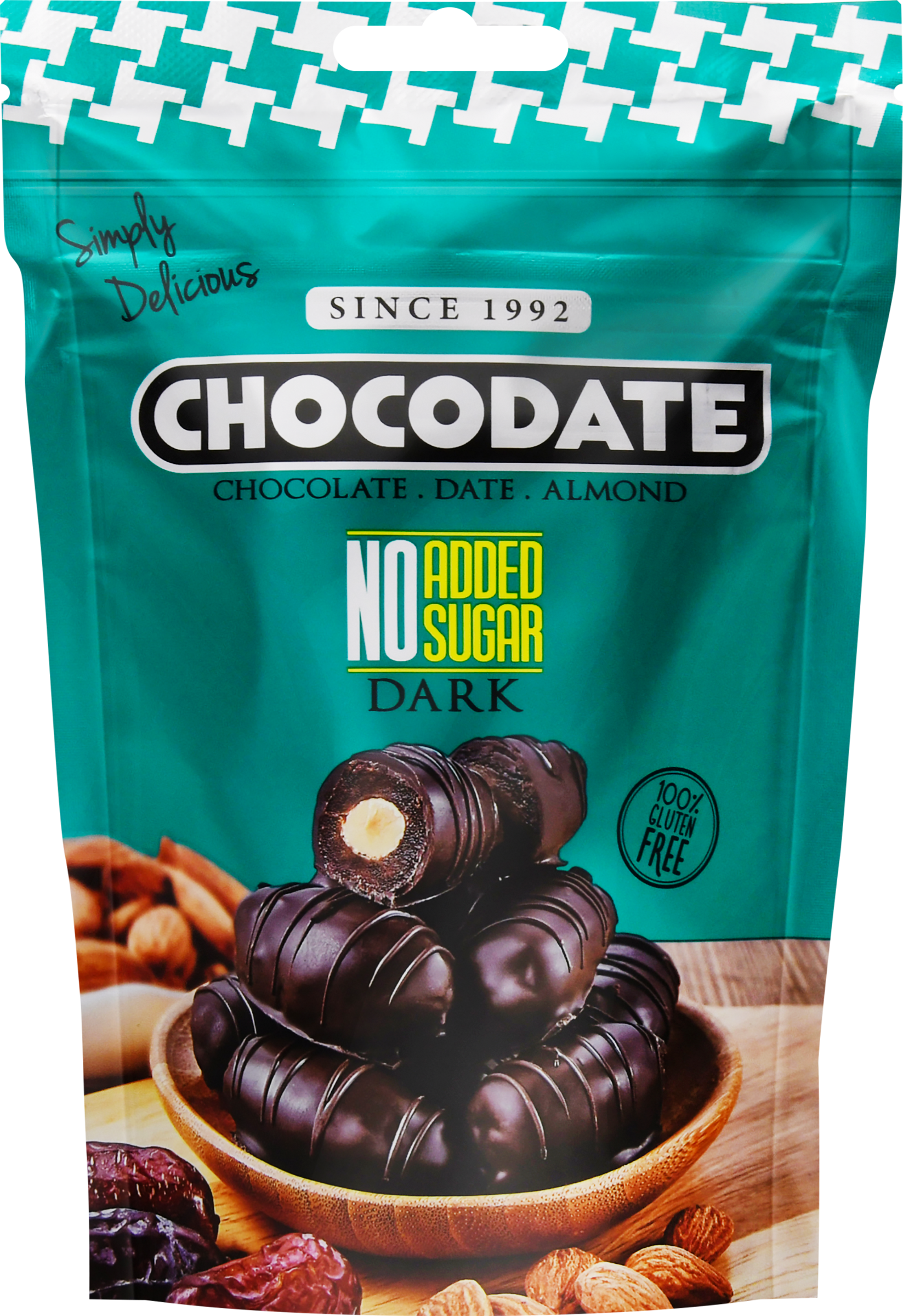 Изображение товара Конфеты CHOCODATE финики с миндалем, в темном шоколаде, без добавления сахара, 100г