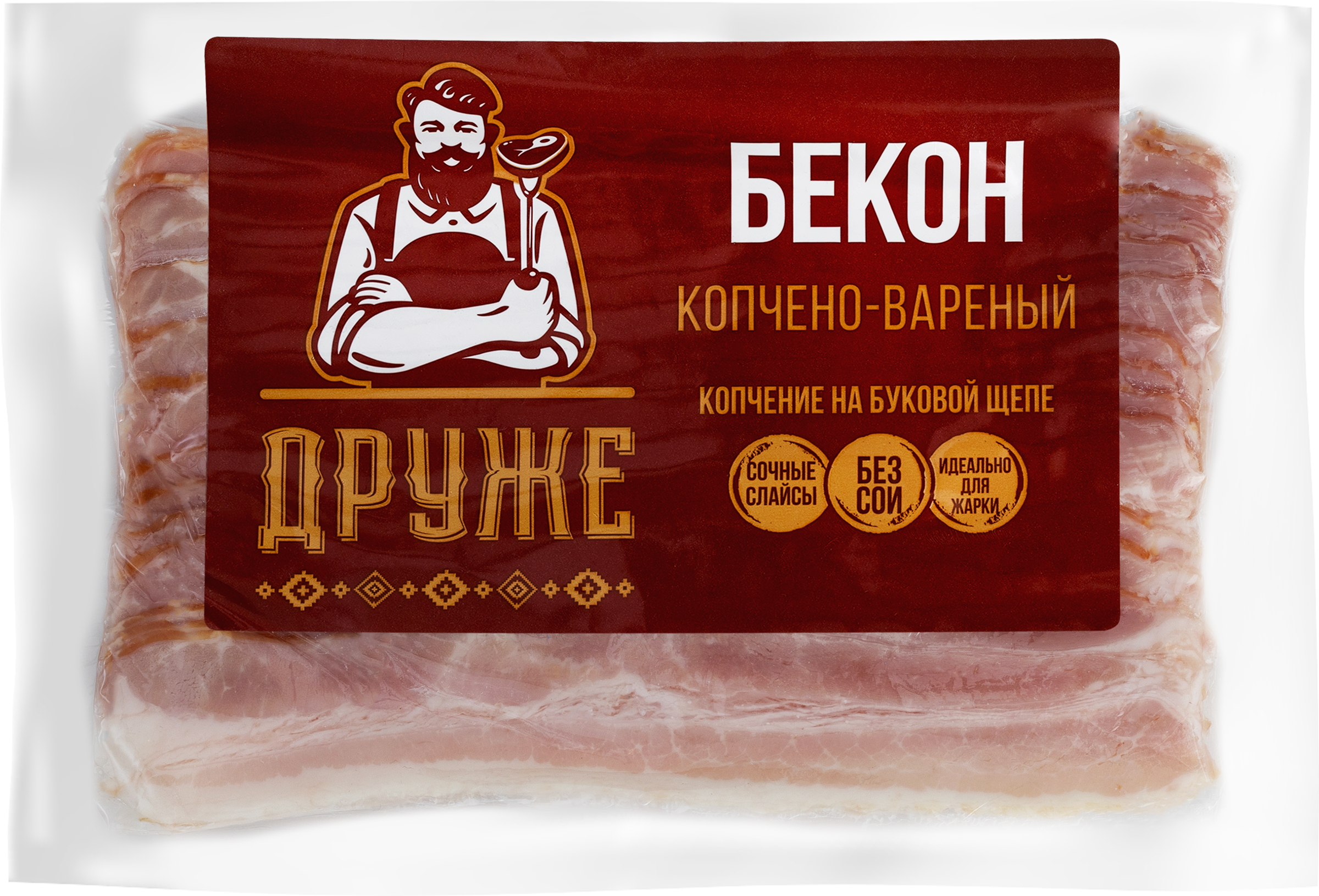 Изображение товара Бекон копчено-вареный ДРУЖЕ нарезка, 200г