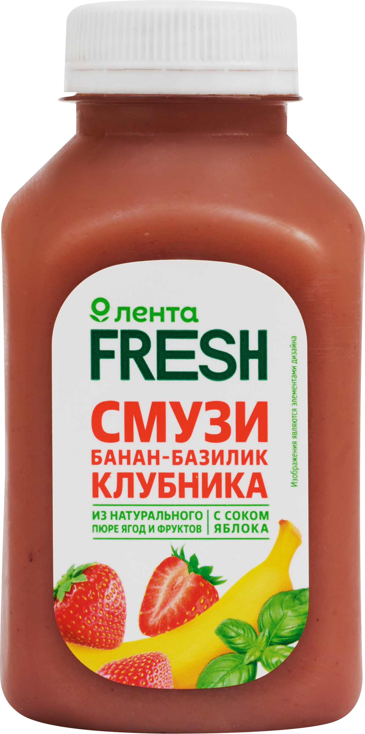 Изображение товара Напиток безалкогольный ЛЕНТА FRESH Смузи банан-клубника-базилик, негазированный, 300мл