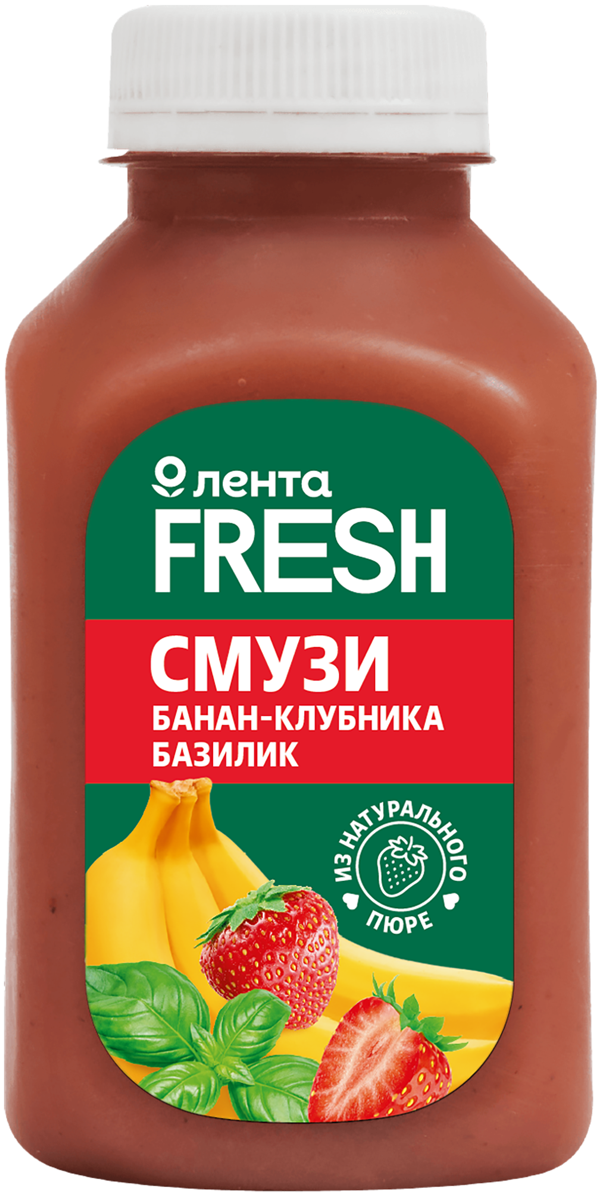 Изображение товара Смузи ЛЕНТА FRESH банан-клубника-базилик негазированный 300 мл