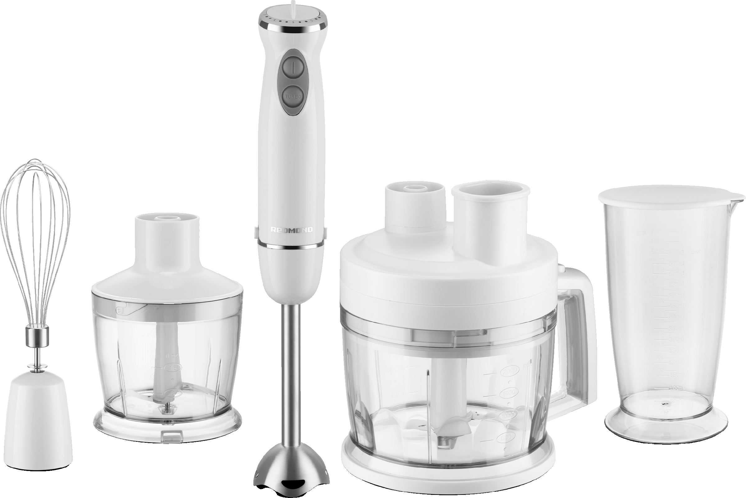 Изображение товара Погружной блендер REDMOND белый пластик и нержавеющая сталь, 6,6х39х6,6см