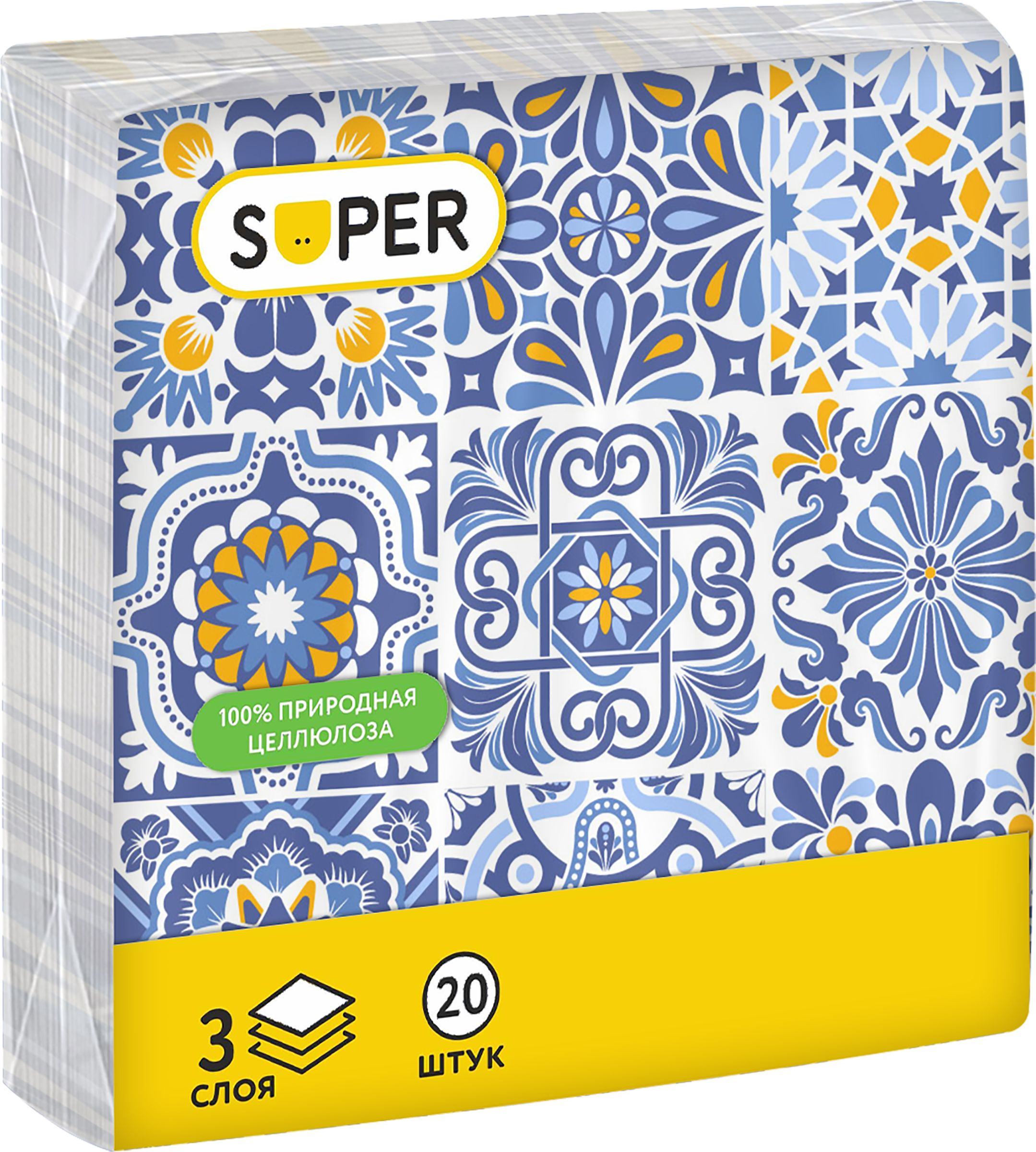 Изображение товара Салфетки бумажные SUPER Графика 3-слоя, 33x33 см, 20 шт