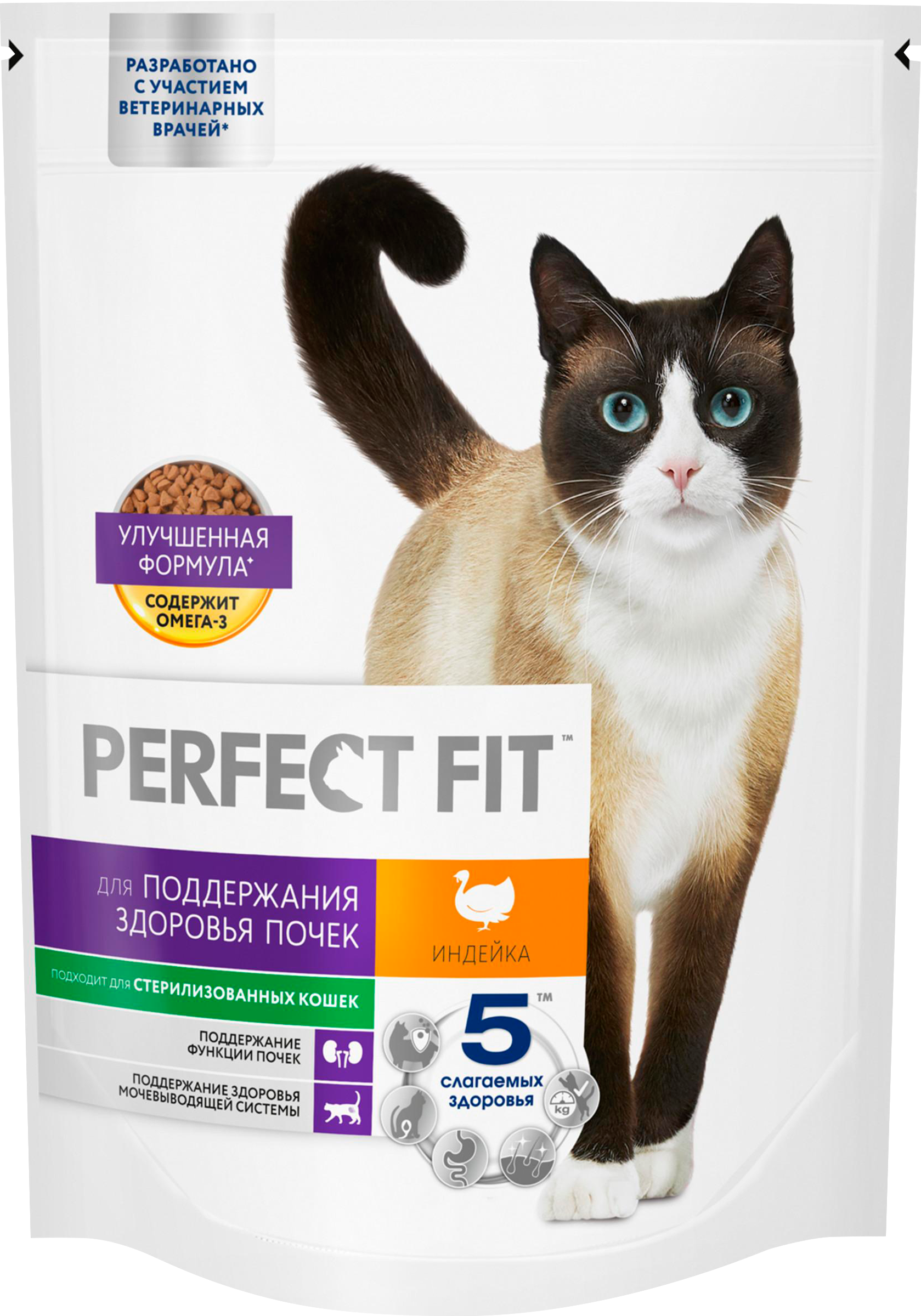 Изображение товара Корм сухой PERFECT FIT для взрослых кошек с индейкой и для здоровья почек 650г