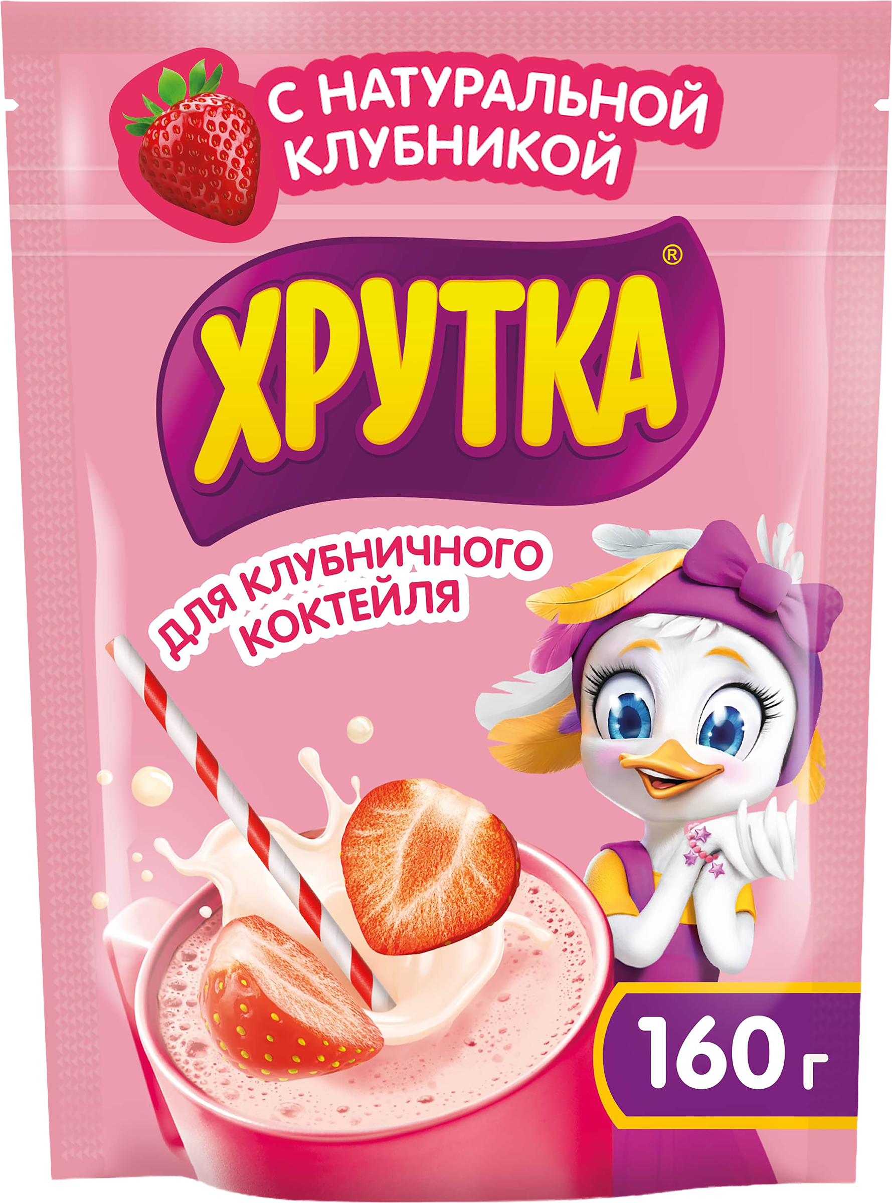 Изображение товара Коктейль ХРУТКА Клубничный быстрорастворимый сухой 160г - напиток из ягод клубники