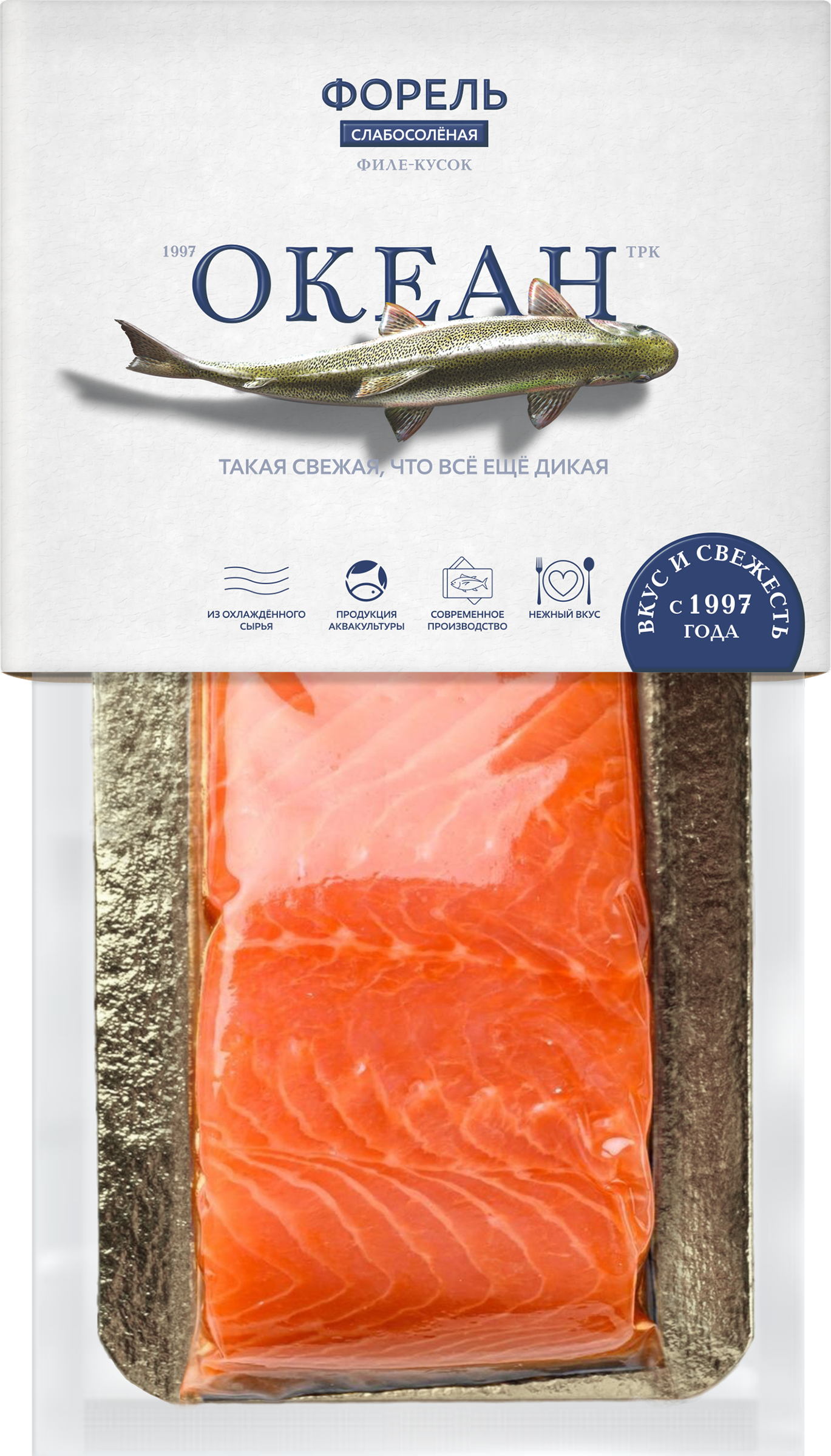 Изображение товара Форель Радужная слабосоленая ОКЕАН филе-кусок 150г - деликатесная рыба для обеда и закусок