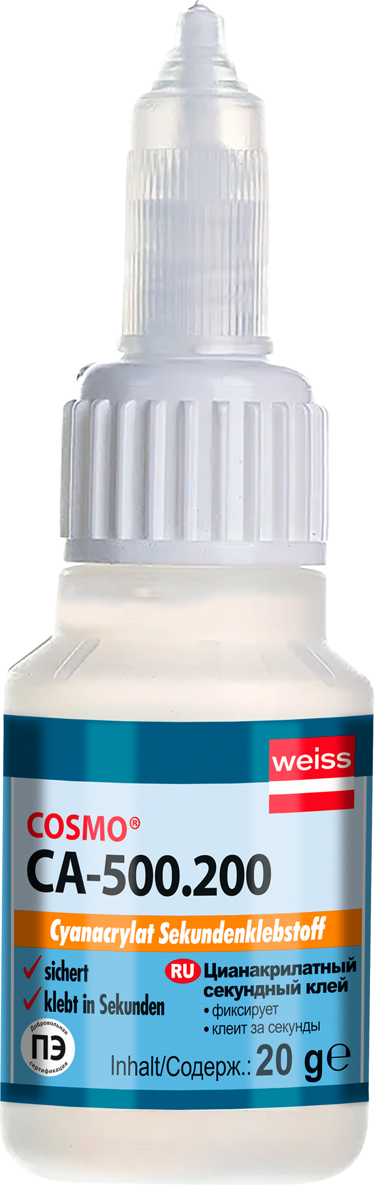 Изображение товара Цианоакрилатный клей COSMO CA-500 20г быстросохнущий для пластика и металлов