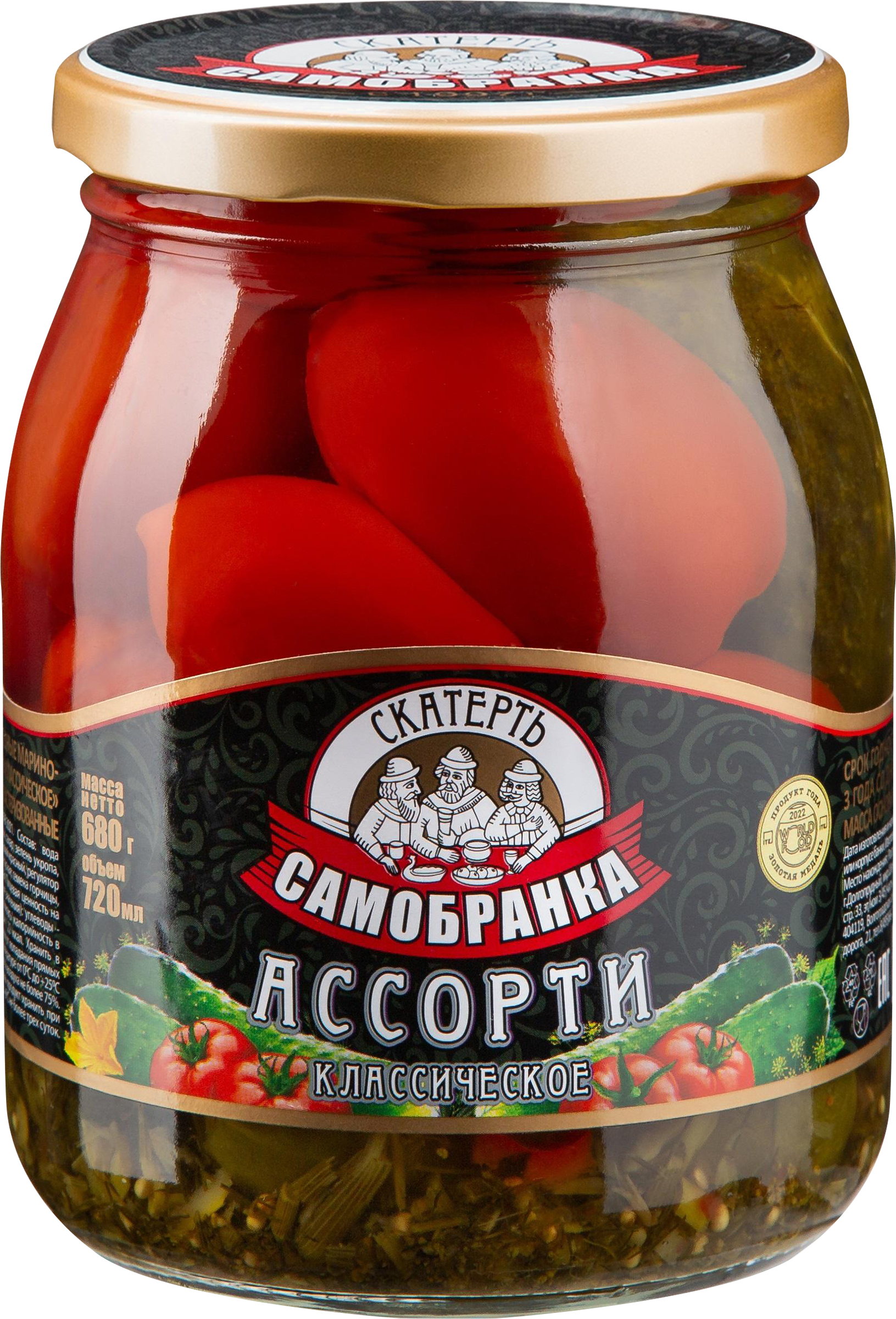 Изображение товара Ассорти маринованное СКАТЕРТЬ-САМОБРАНКА Томаты и огурцы, 720мл