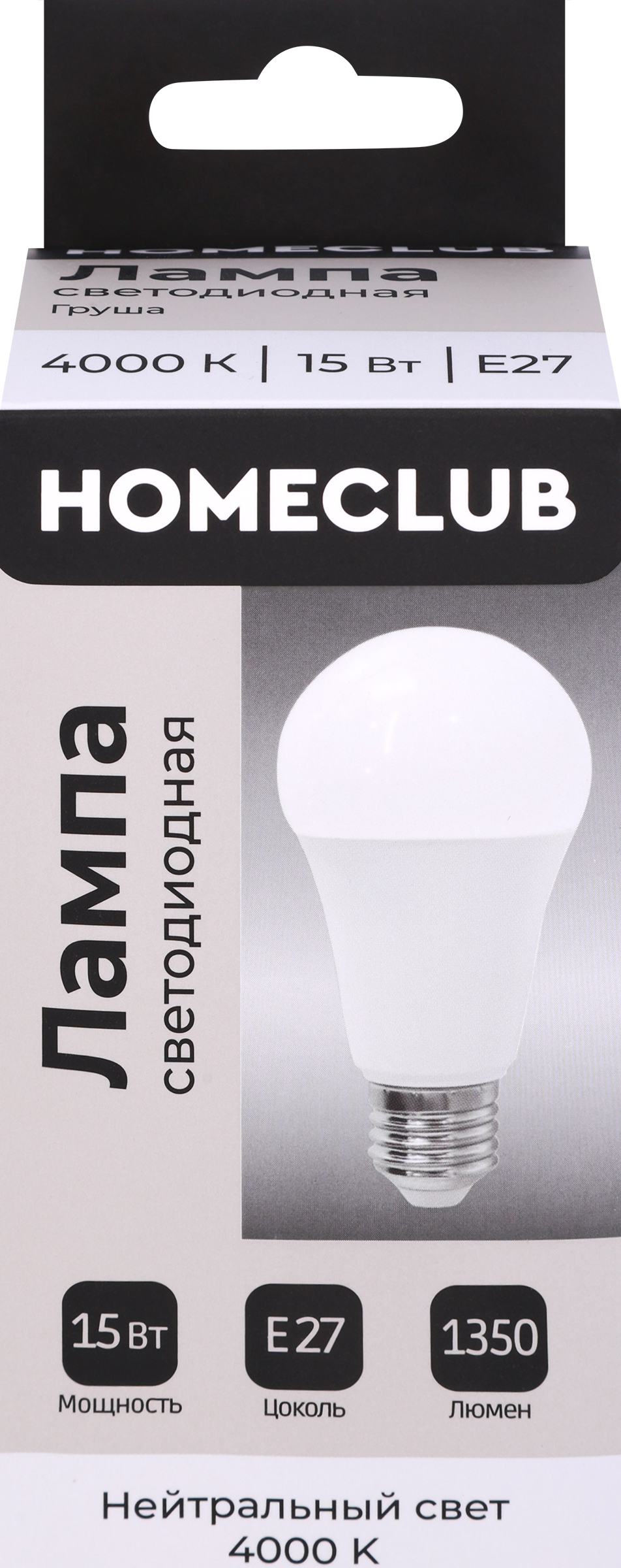 Изображение товара Лампа светодиодная HOMECLUB груша 15Вт E27 нейтральный свет, Арт. LED-A60-15E2740