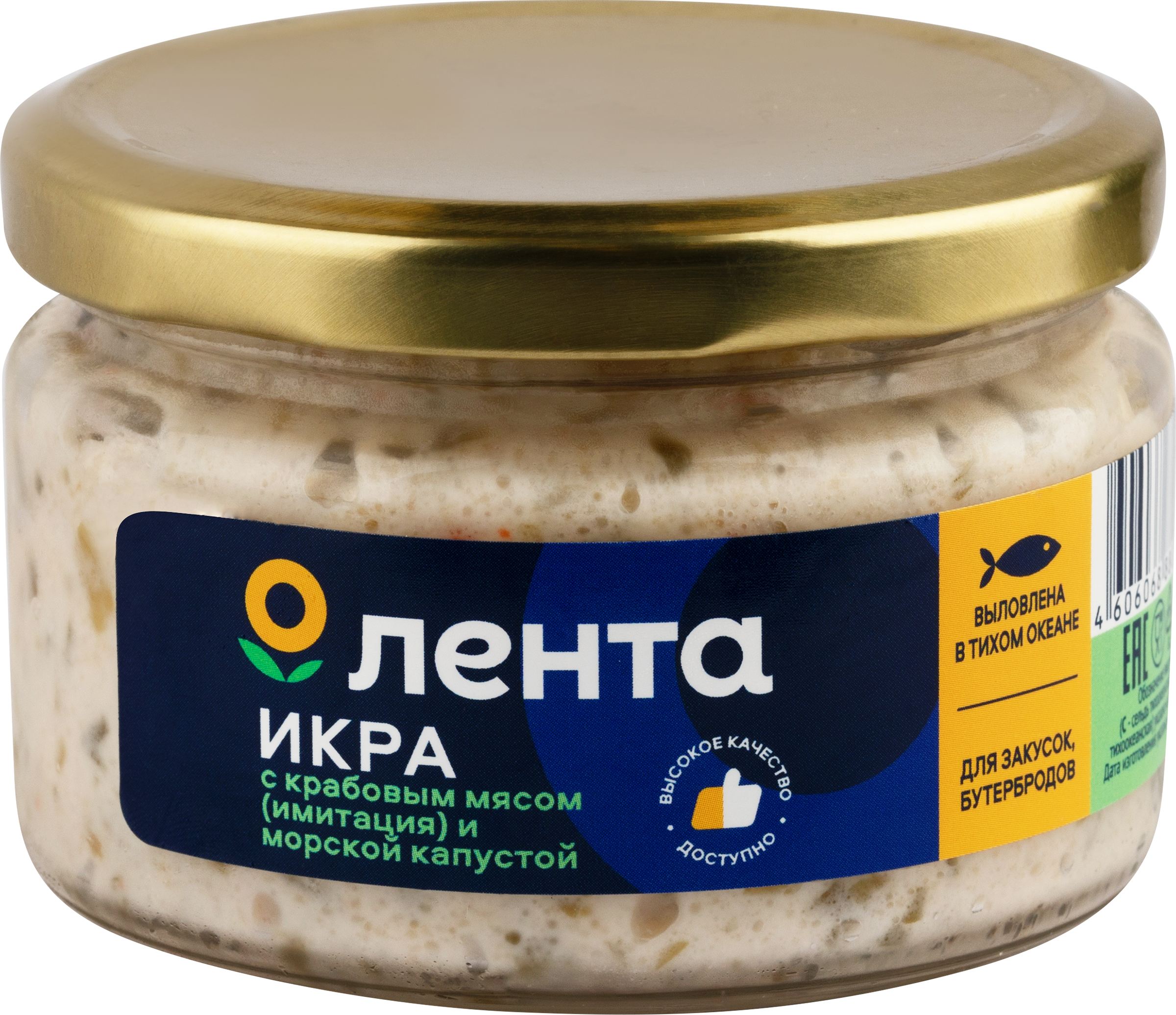 Изображение товара Икра рыбная ЛЕНТА с морской капустой и крабовым мясом, в соусе, 180г