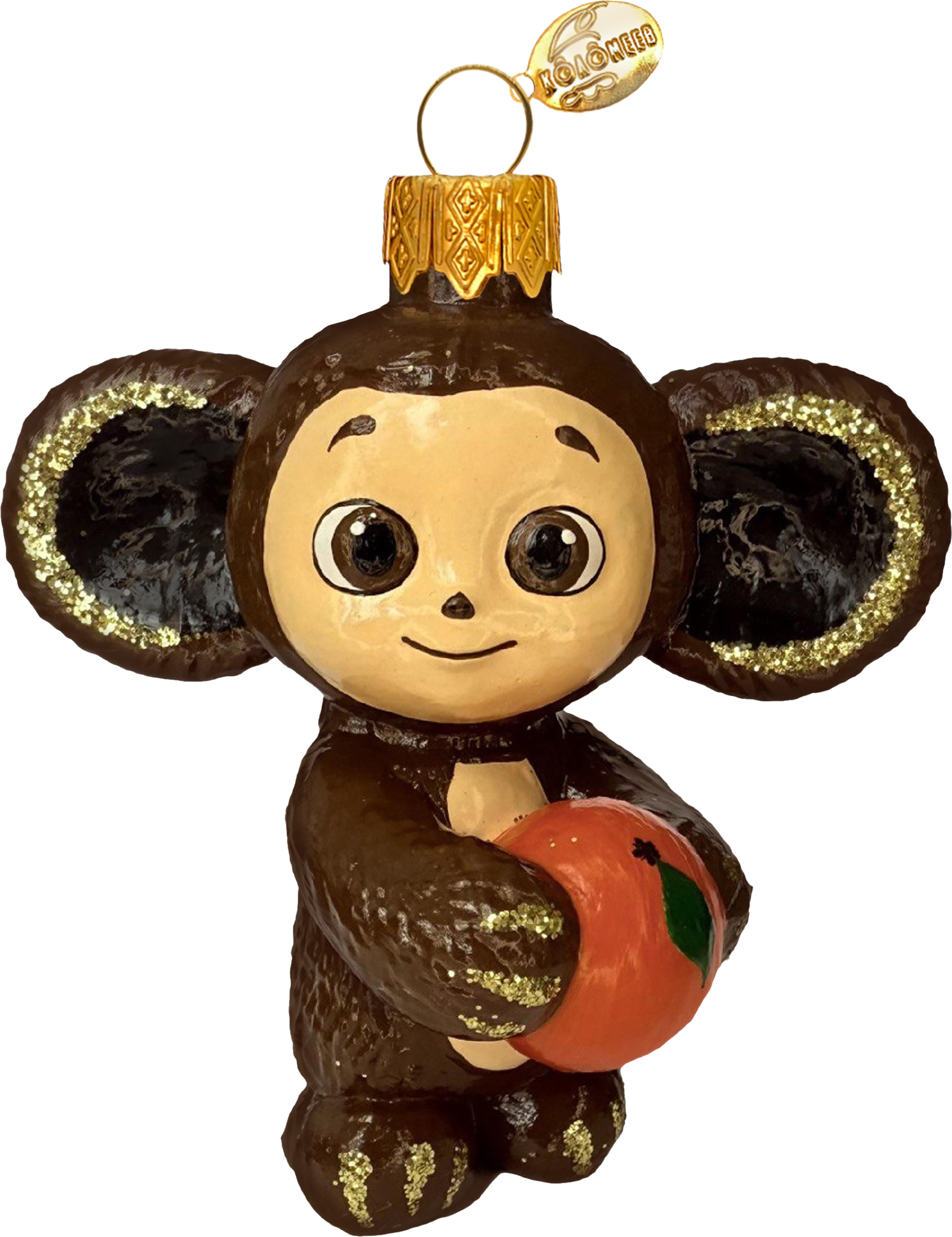 Изображение товара Украшение елочное КОЛОМЕЕВ Чебурашка с апельсином, 9 см, стекло