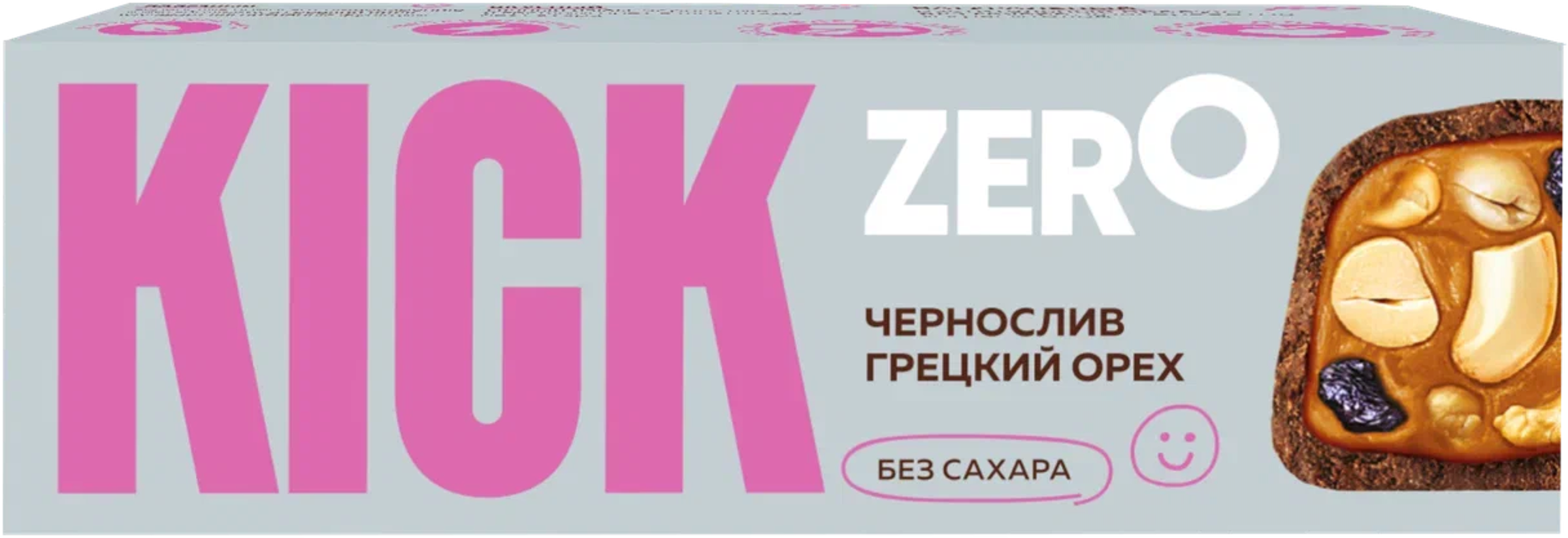 Изображение товара Батончик арахисовый KICK Zero с изюмом черносливом орехом в шоколаде без сахара 45г